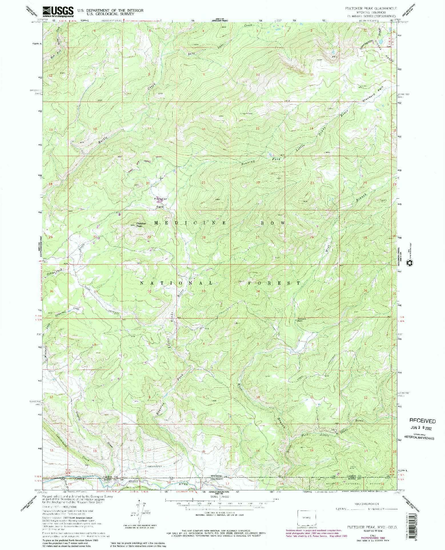 USGS 1:24000-SCALE QUADRANGLE FOR FLETCHER PEAK, WY 1961