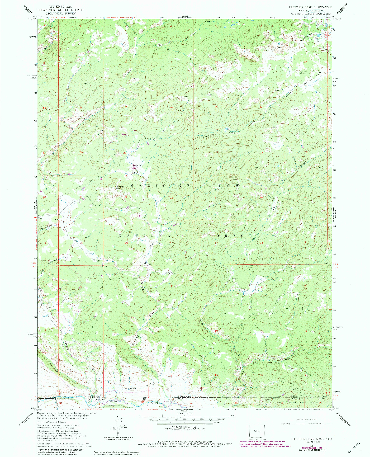 USGS 1:24000-SCALE QUADRANGLE FOR FLETCHER PEAK, WY 1961