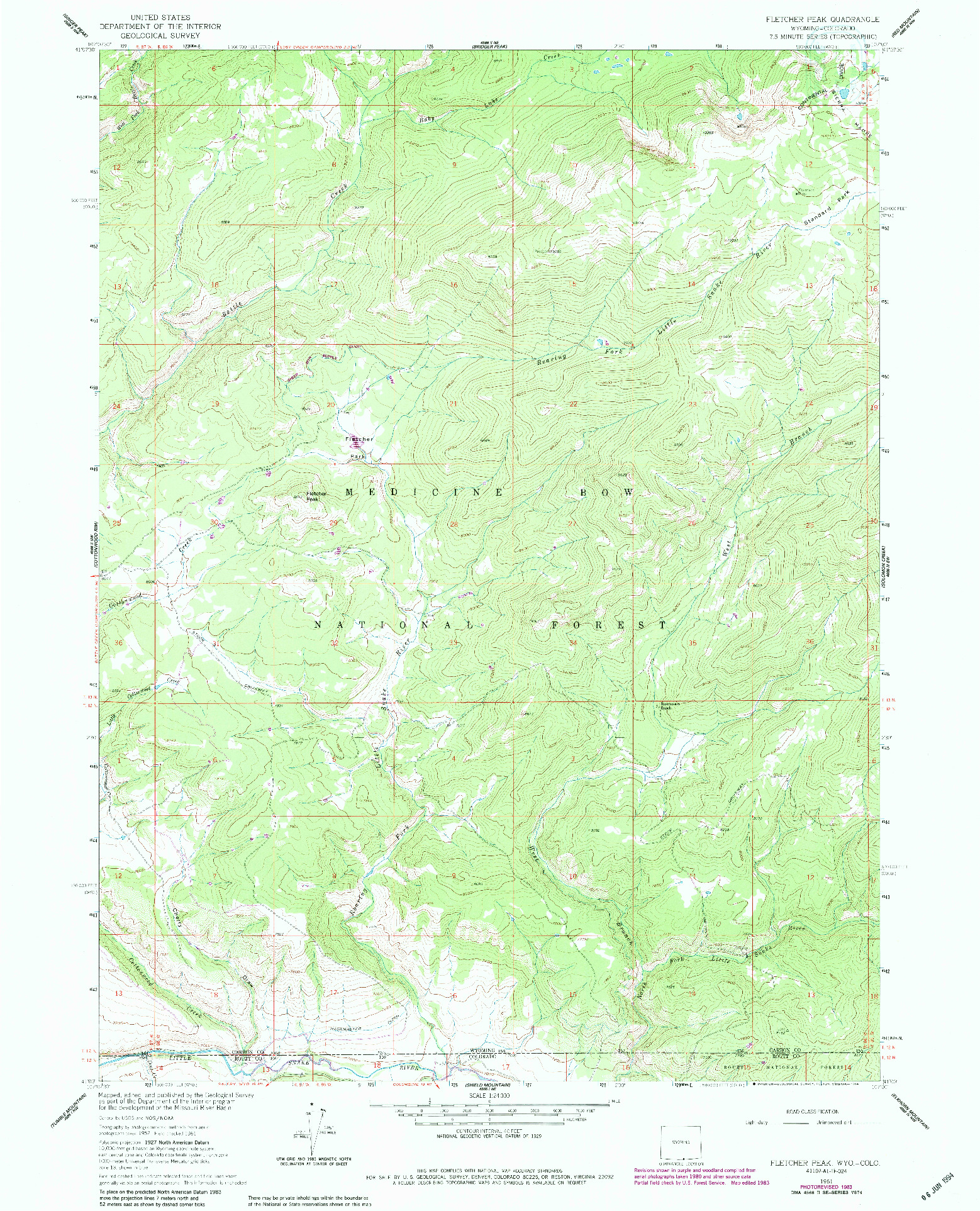 USGS 1:24000-SCALE QUADRANGLE FOR FLETCHER PEAK, WY 1961