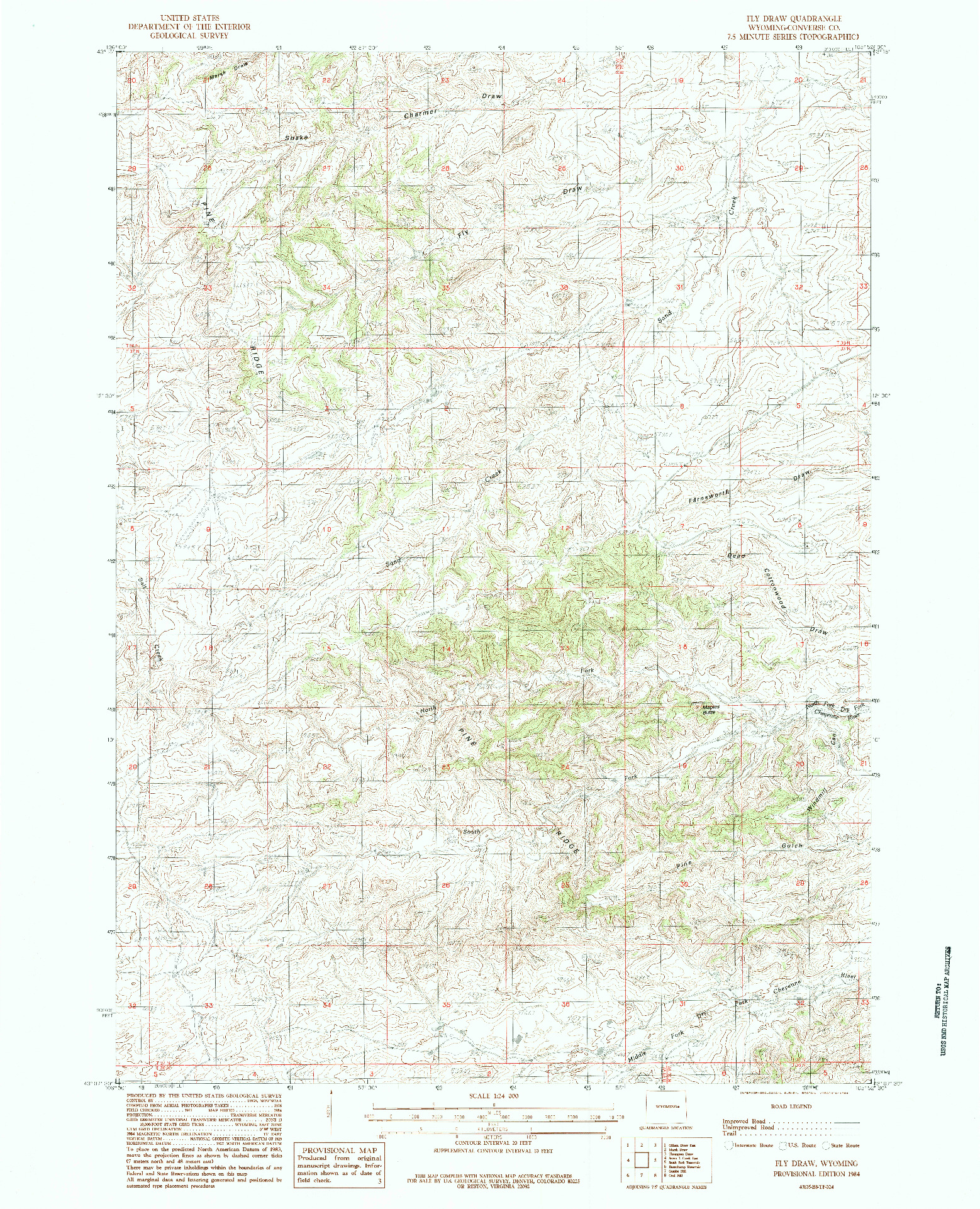 USGS 1:24000-SCALE QUADRANGLE FOR FLY DRAW, WY 1984