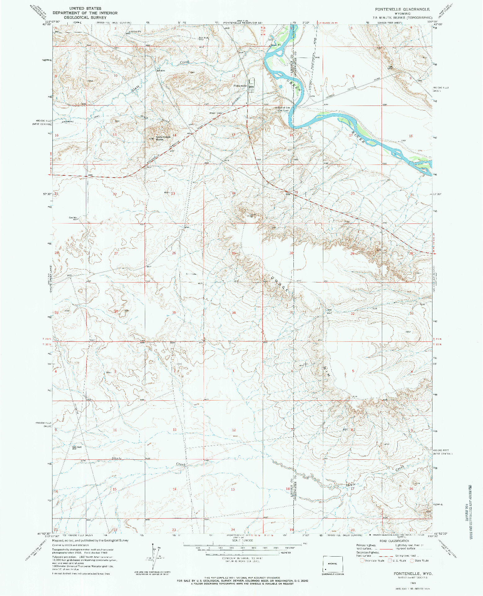 USGS 1:24000-SCALE QUADRANGLE FOR FONTENELLE, WY 1969