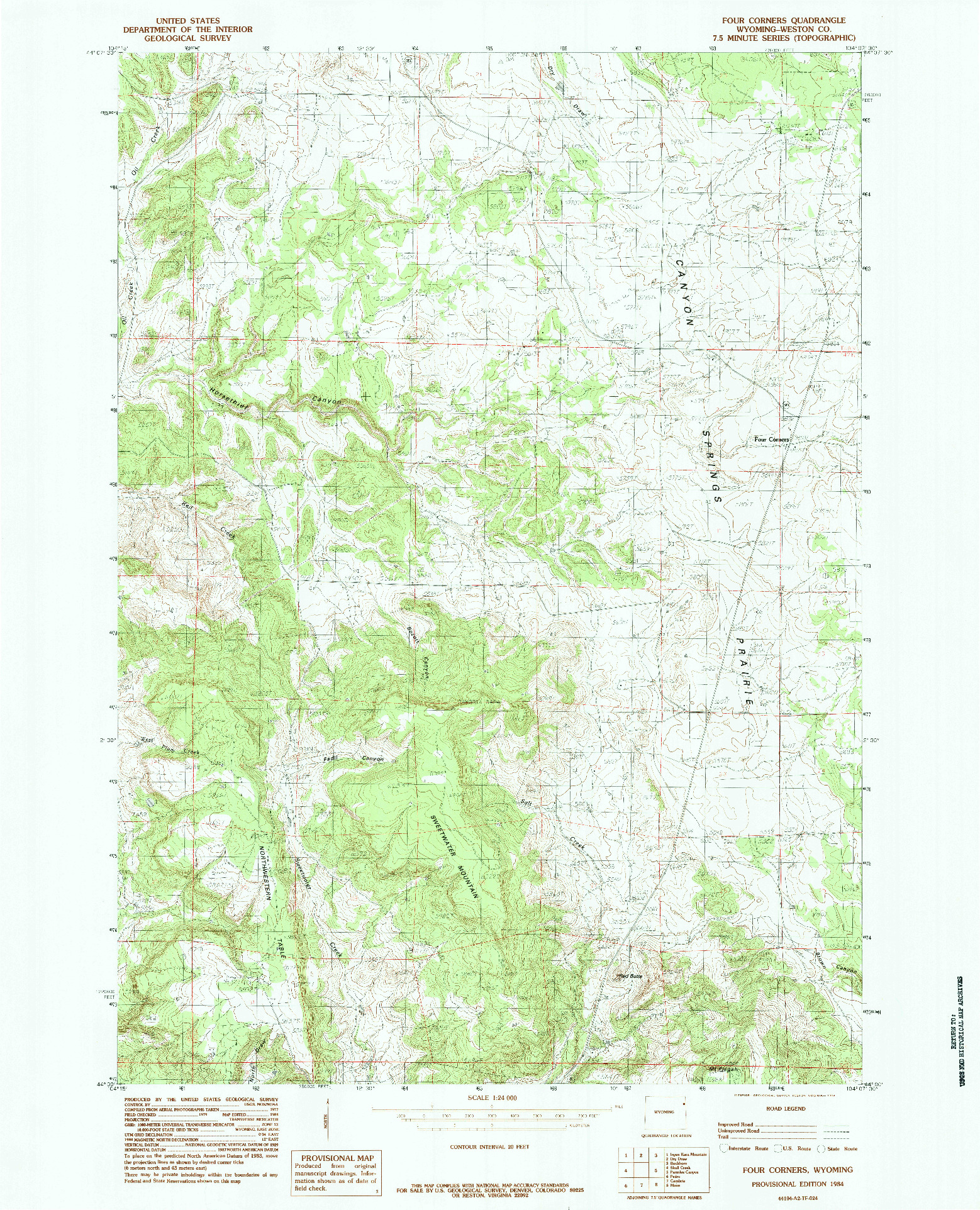 USGS 1:24000-SCALE QUADRANGLE FOR FOUR CORNERS, WY 1984