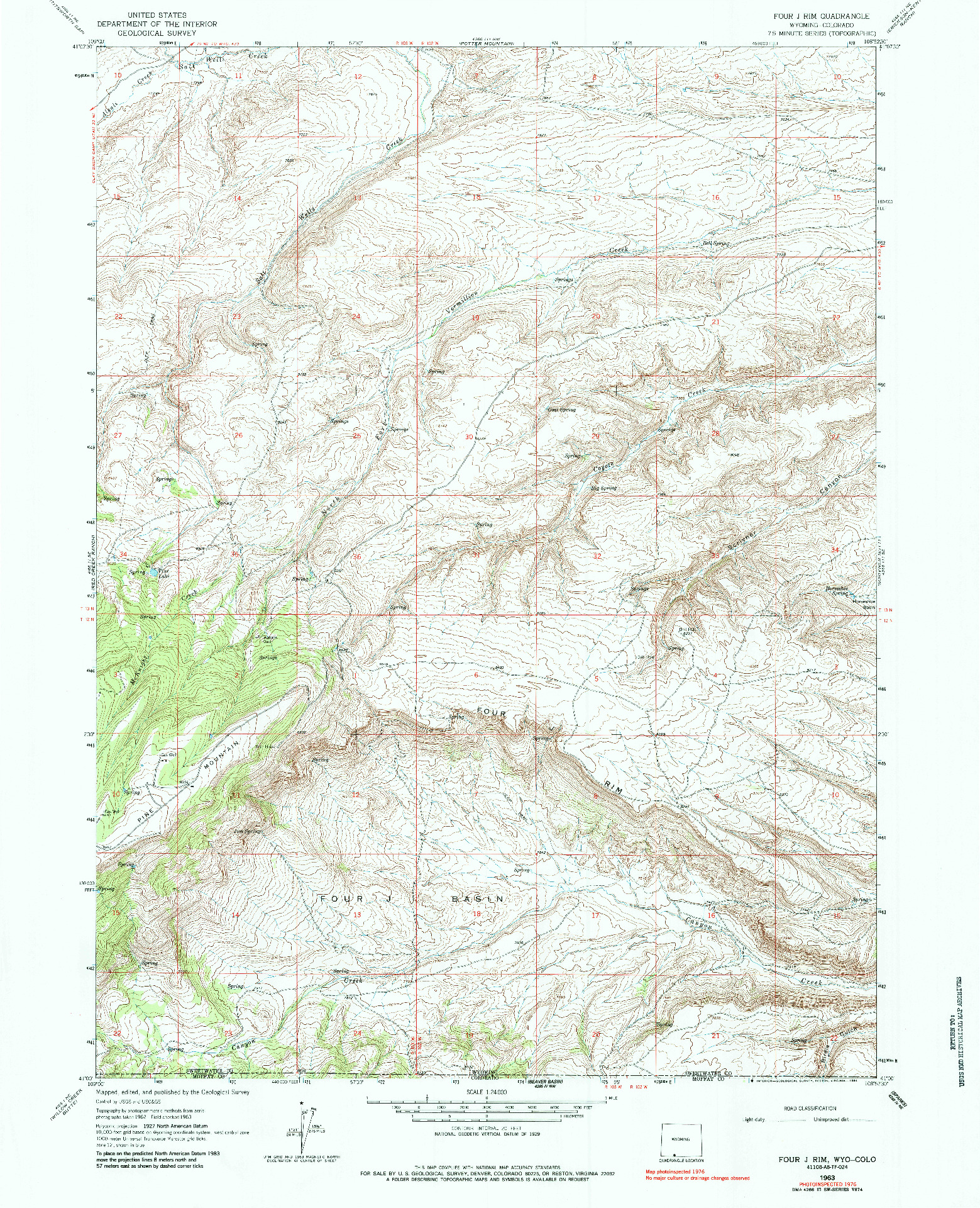 USGS 1:24000-SCALE QUADRANGLE FOR FOUR J RIM, WY 1963