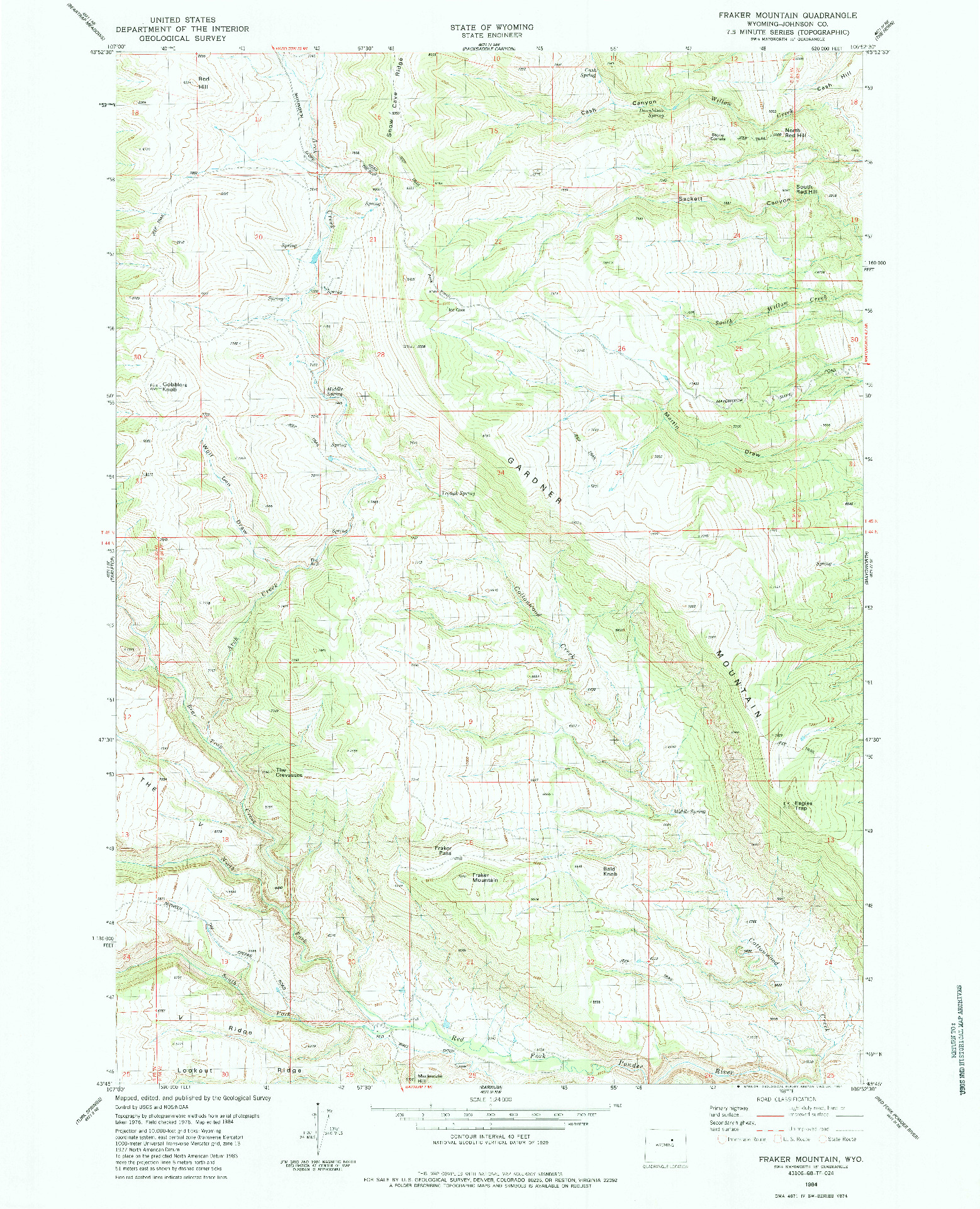 USGS 1:24000-SCALE QUADRANGLE FOR FRAKER MOUNTAIN, WY 1984
