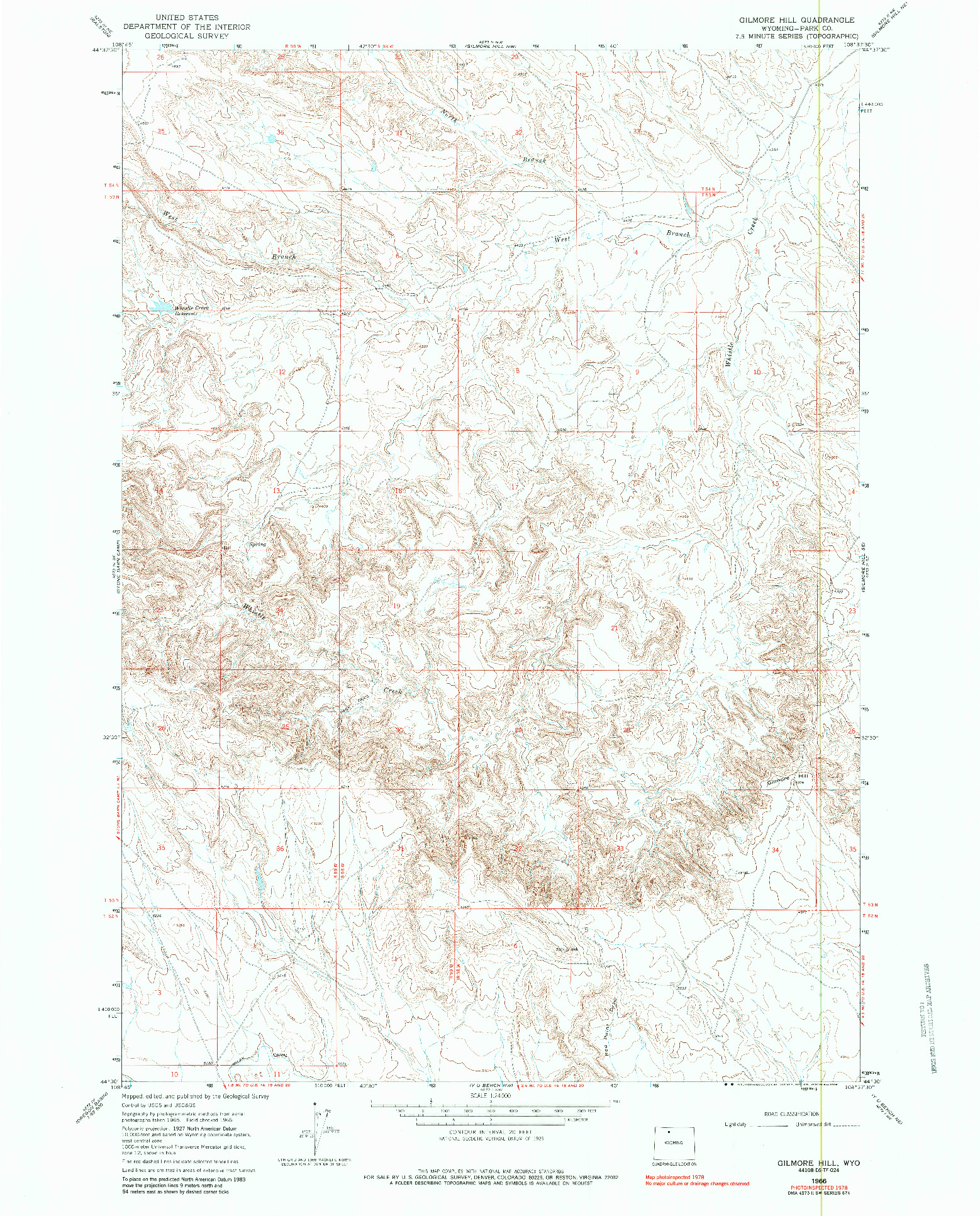 USGS 1:24000-SCALE QUADRANGLE FOR GILMORE HILL, WY 1966