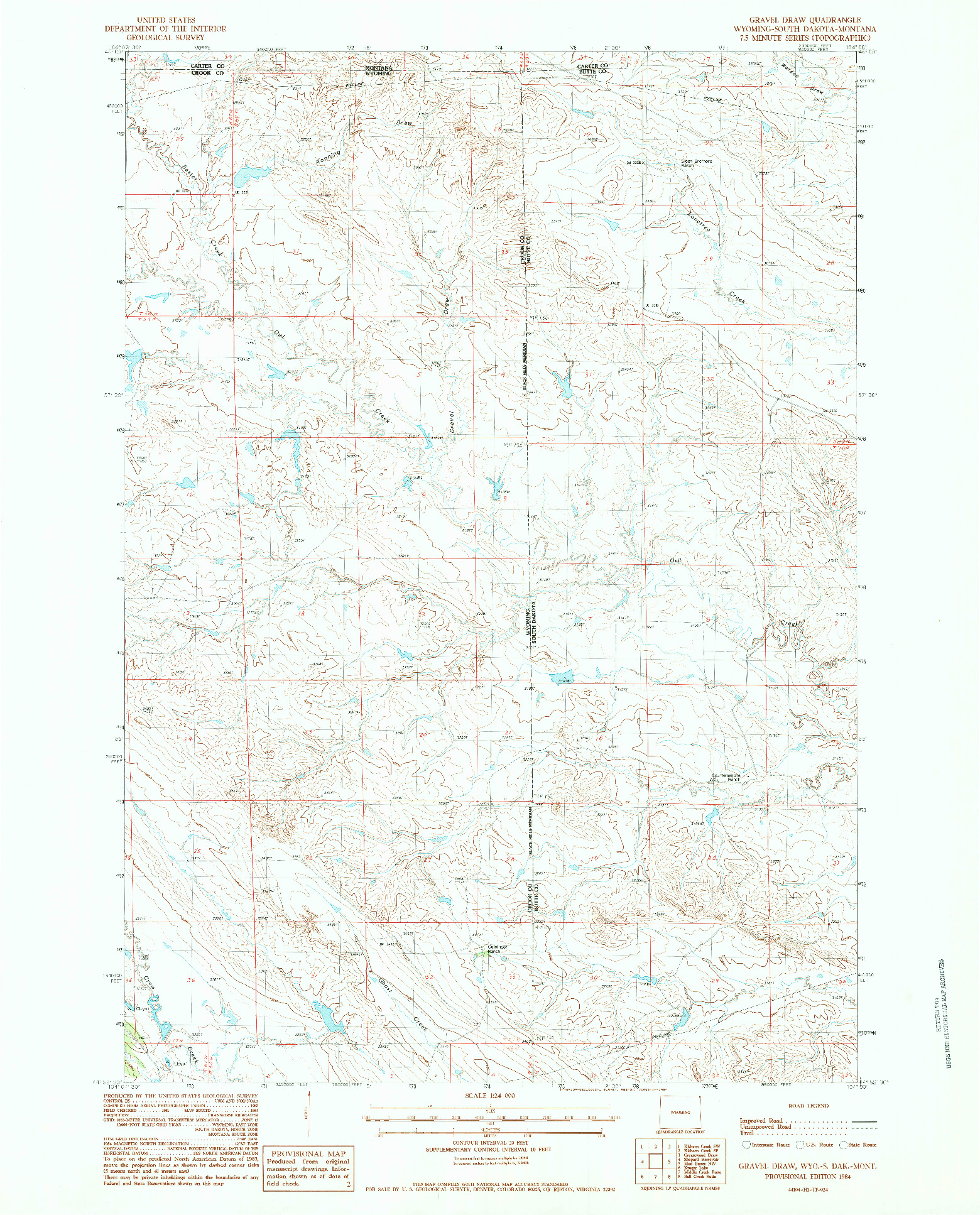 USGS 1:24000-SCALE QUADRANGLE FOR GRAVEL DRAW, WY 1984
