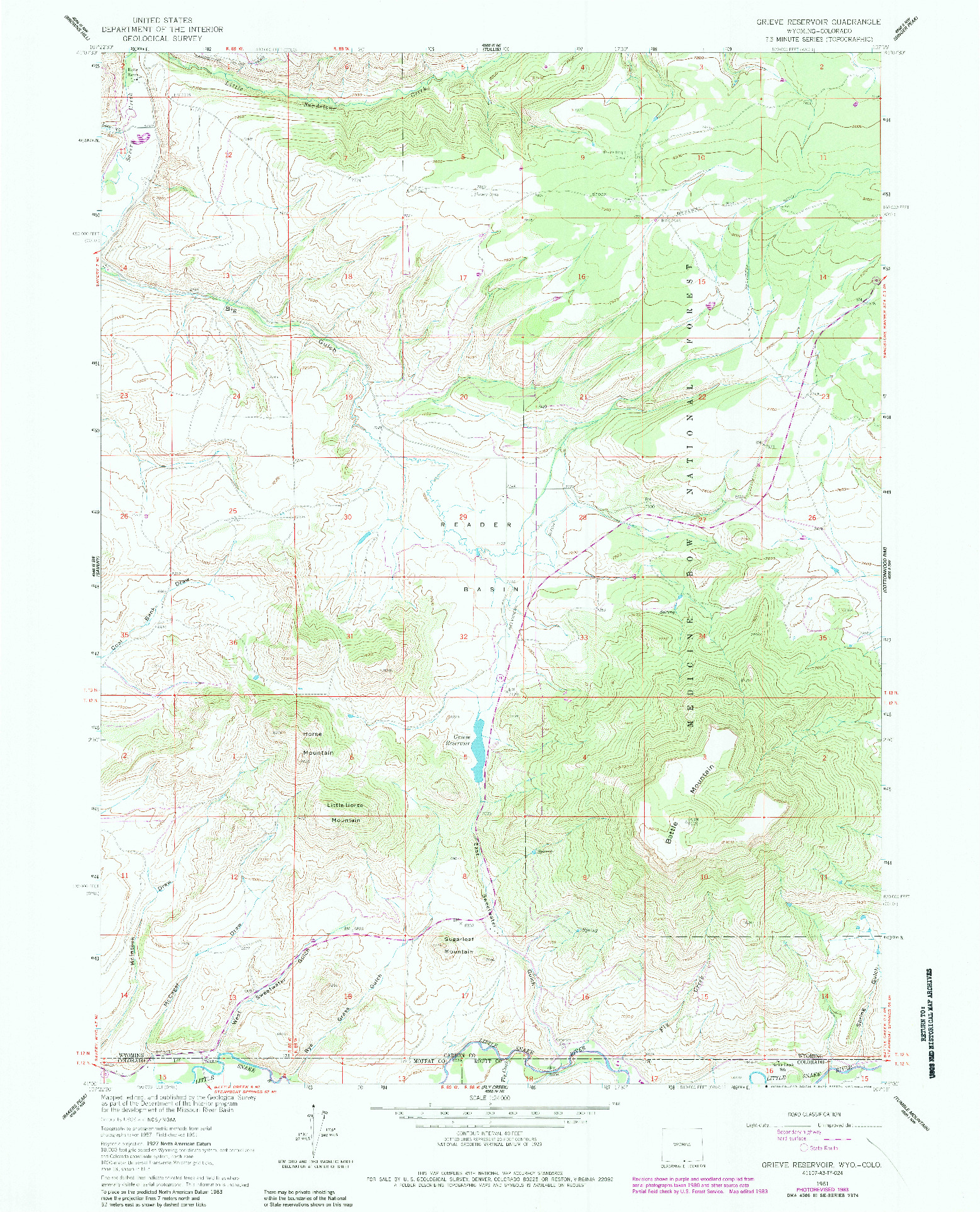 USGS 1:24000-SCALE QUADRANGLE FOR GRIEVE RESERVOIR, WY 1961