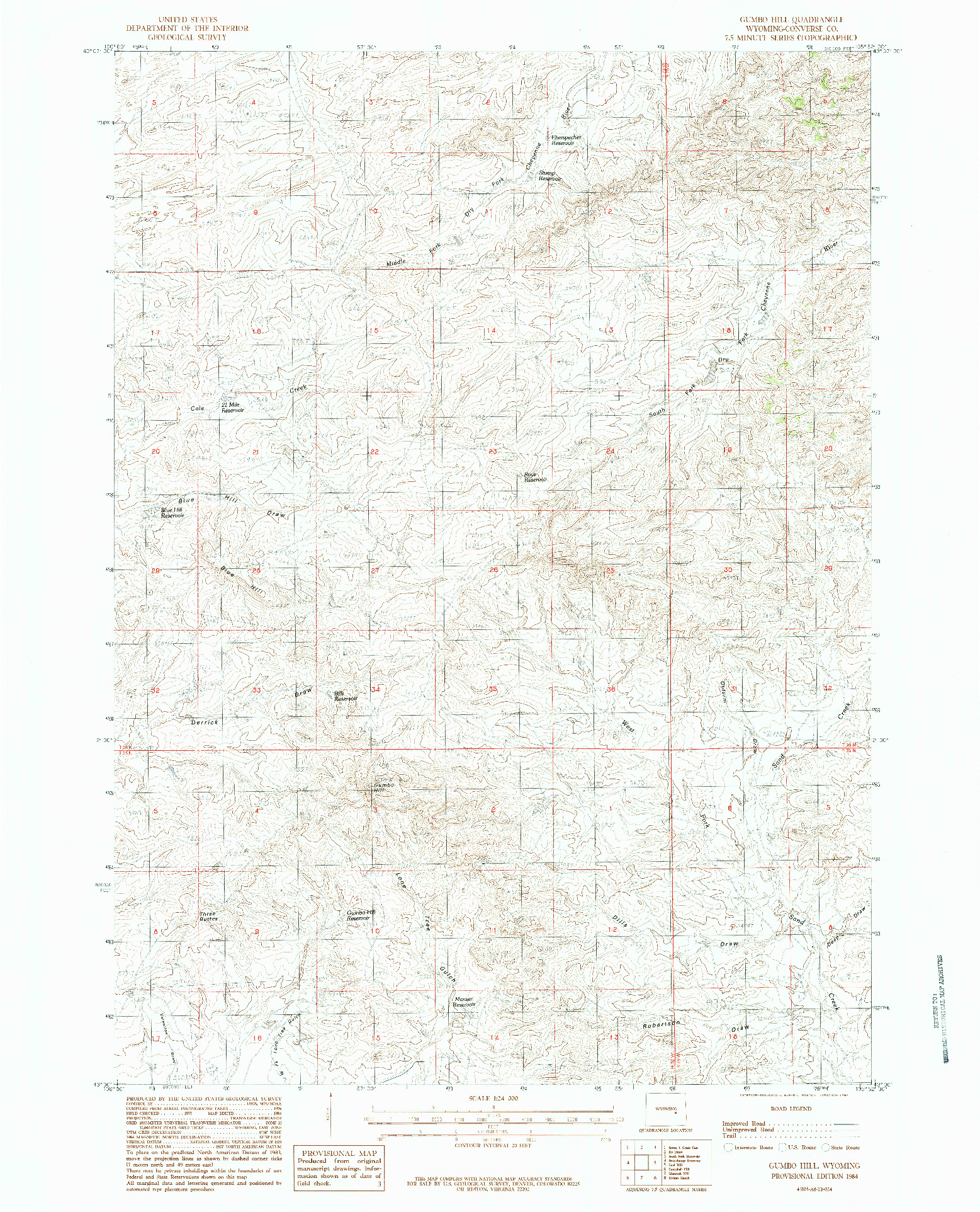 USGS 1:24000-SCALE QUADRANGLE FOR GUMBO HILL, WY 1984