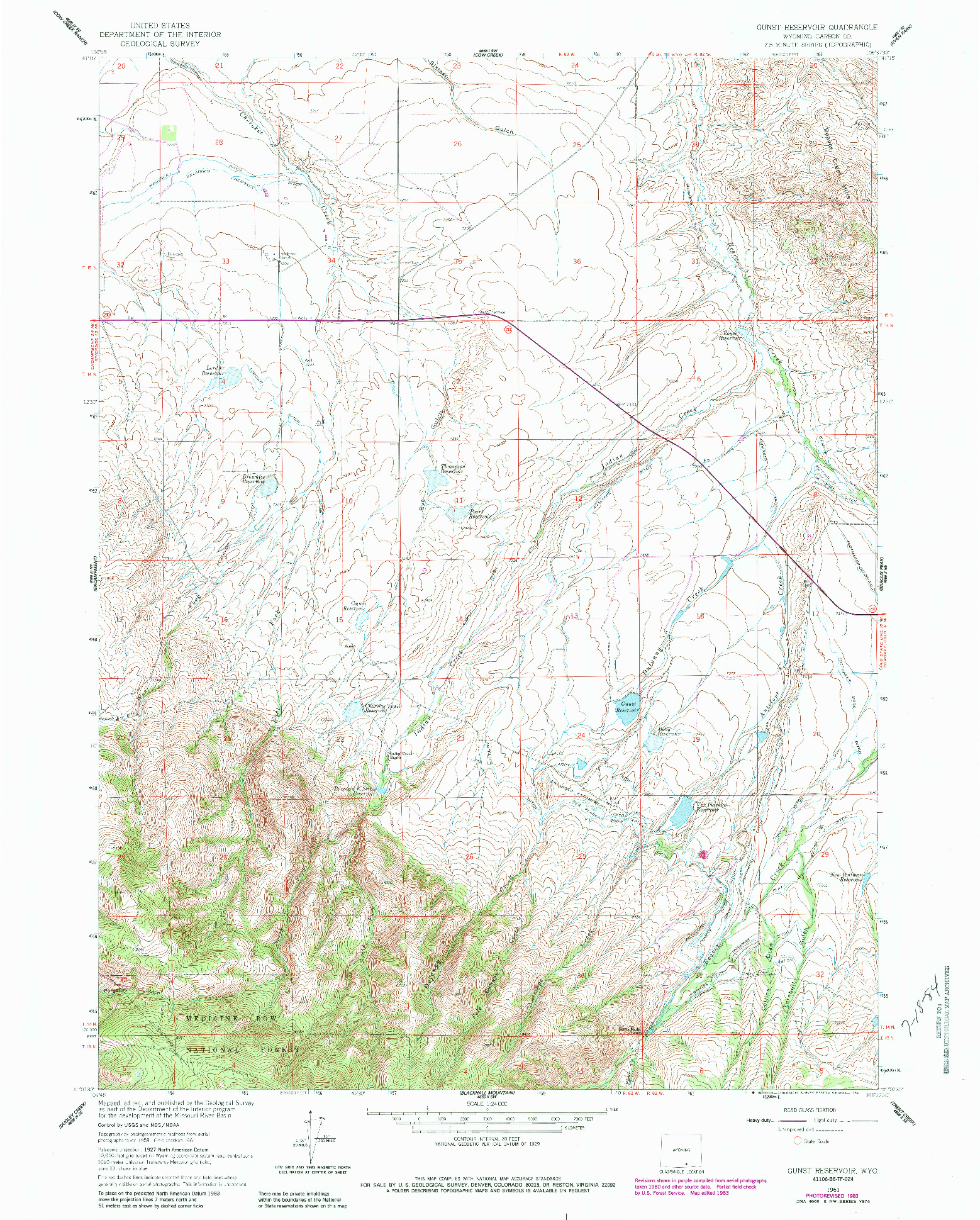 USGS 1:24000-SCALE QUADRANGLE FOR GUNST RESERVOIR, WY 1961