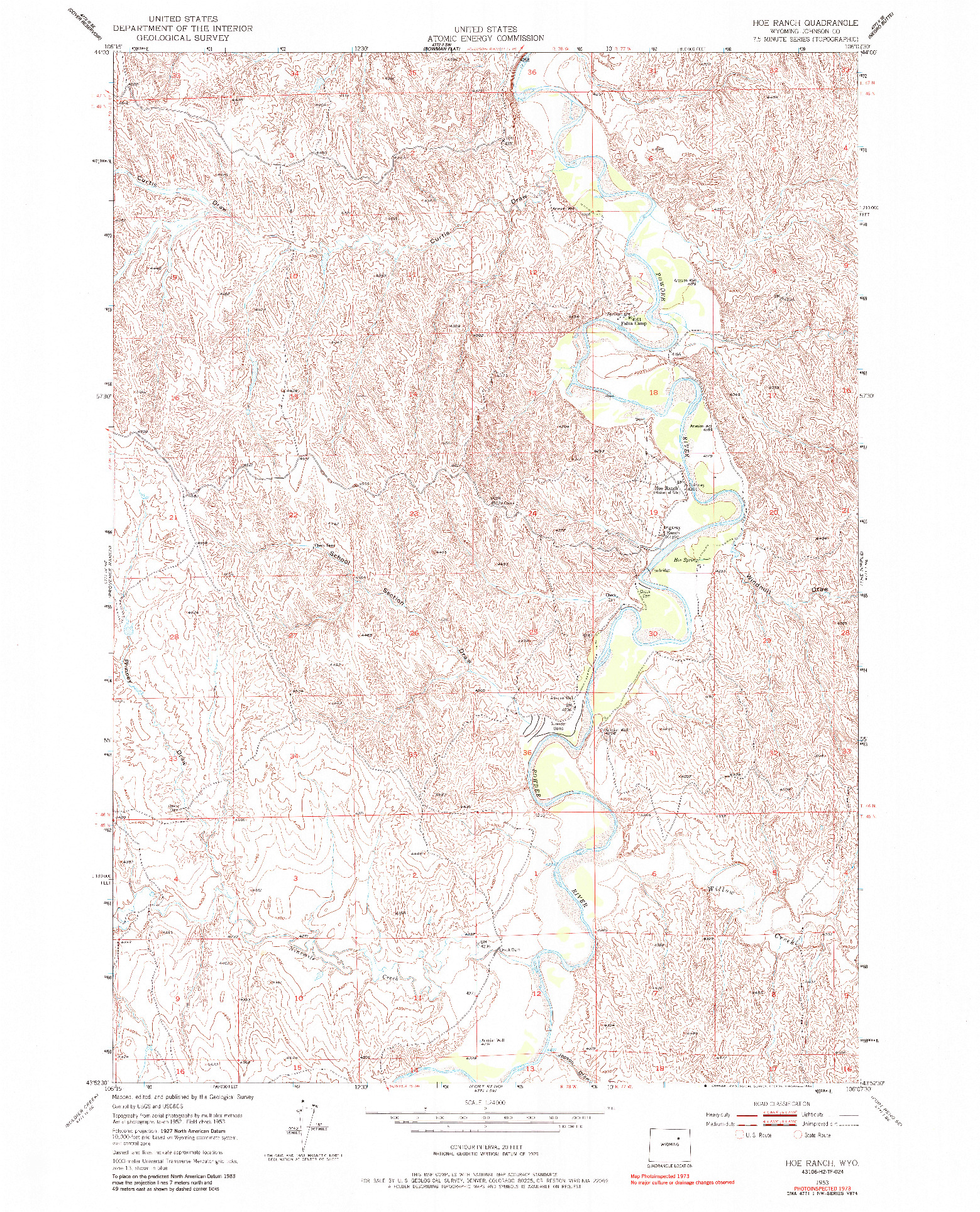 USGS 1:24000-SCALE QUADRANGLE FOR HOE RANCH, WY 1953