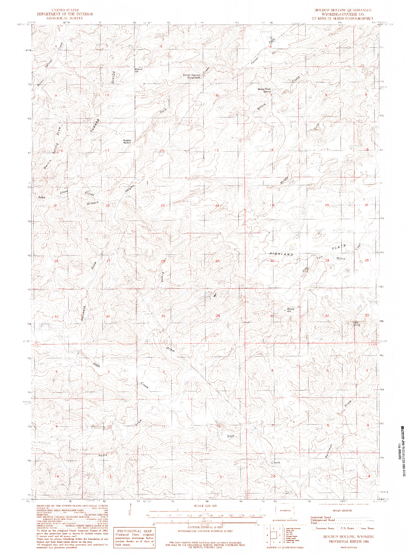 USGS 1:24000-SCALE QUADRANGLE FOR HOLDUP HOLLOW, WY 1984