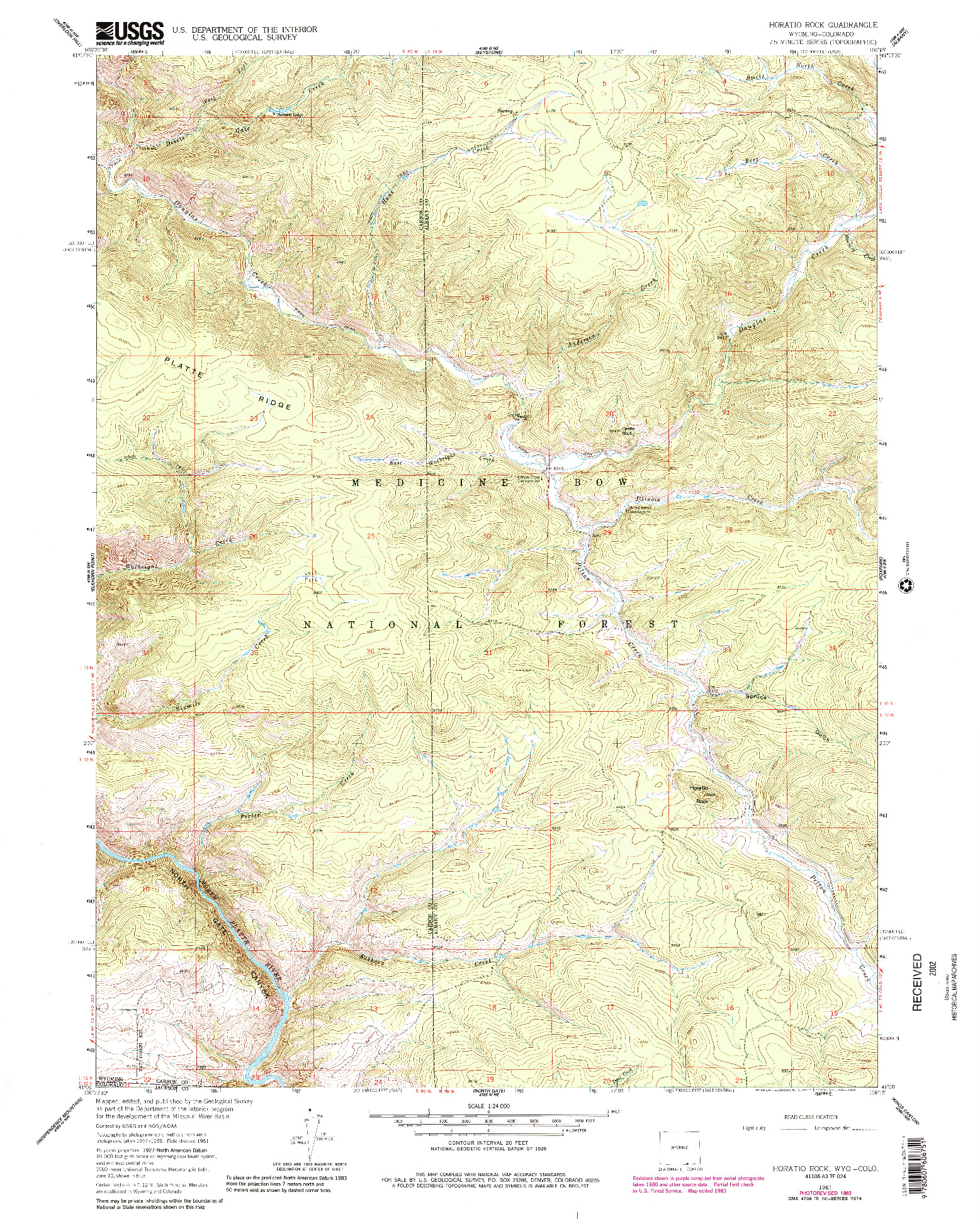 USGS 1:24000-SCALE QUADRANGLE FOR HORATIO ROCK, WY 1961