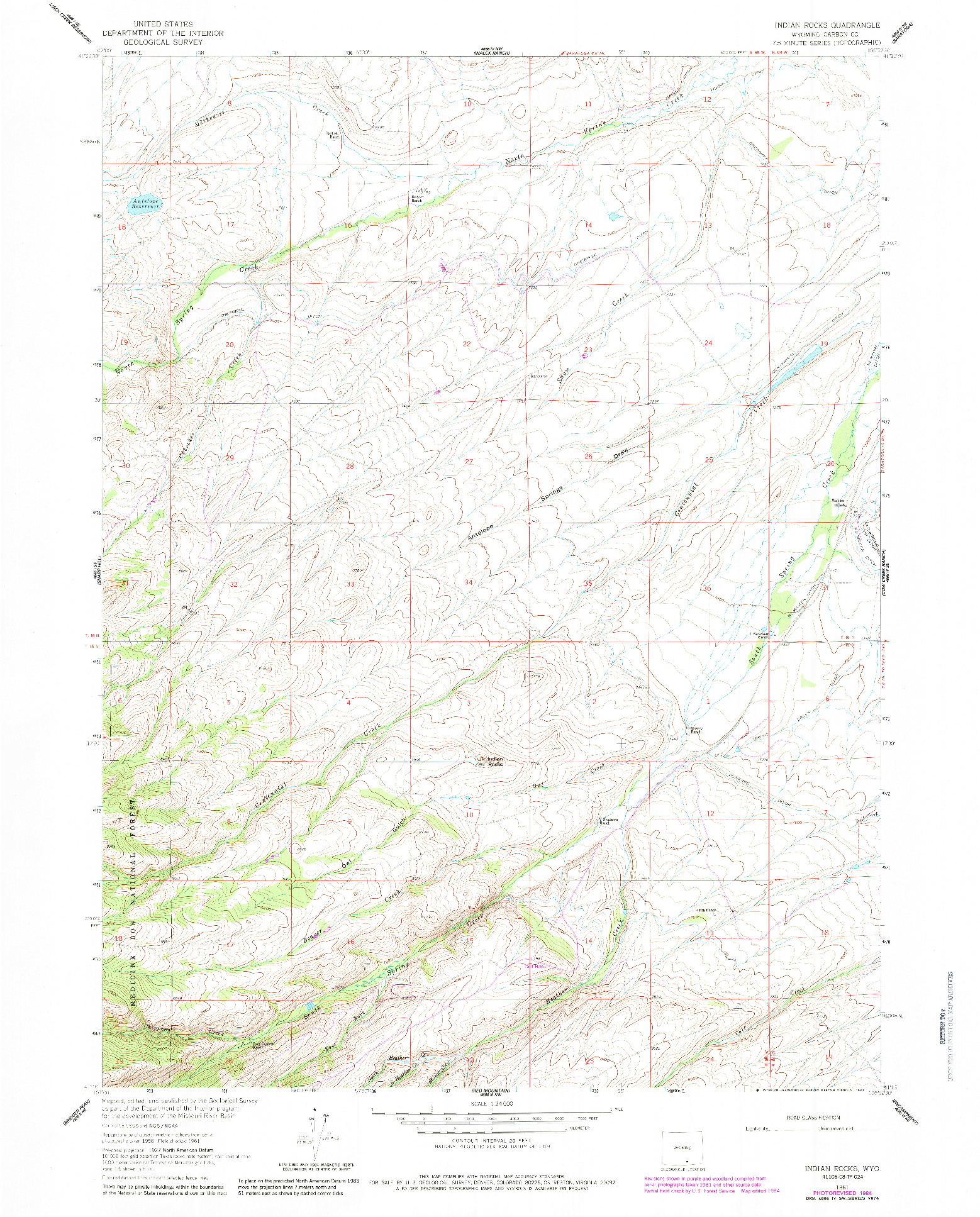 USGS 1:24000-SCALE QUADRANGLE FOR INDIAN ROCKS, WY 1961