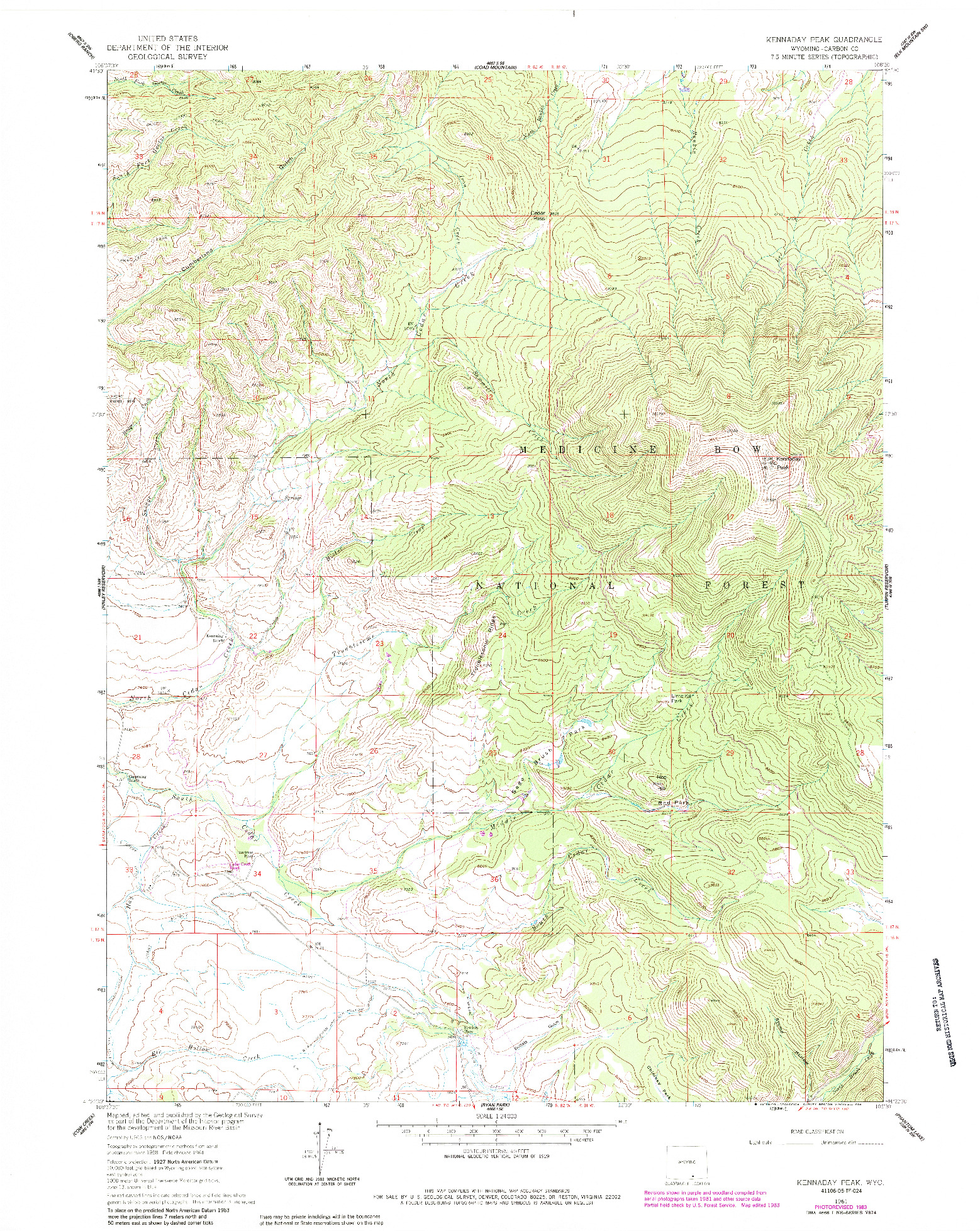 USGS 1:24000-SCALE QUADRANGLE FOR KENNADAY PEAK, WY 1961