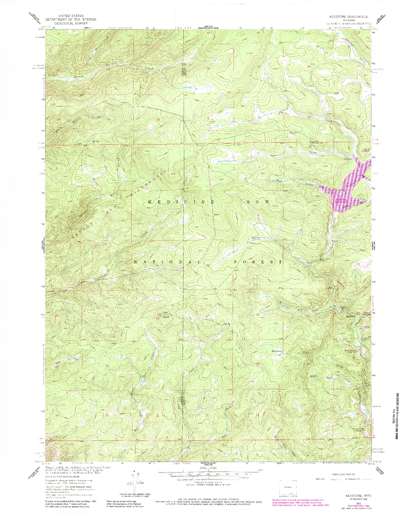 USGS 1:24000-SCALE QUADRANGLE FOR KEYSTONE, WY 1961