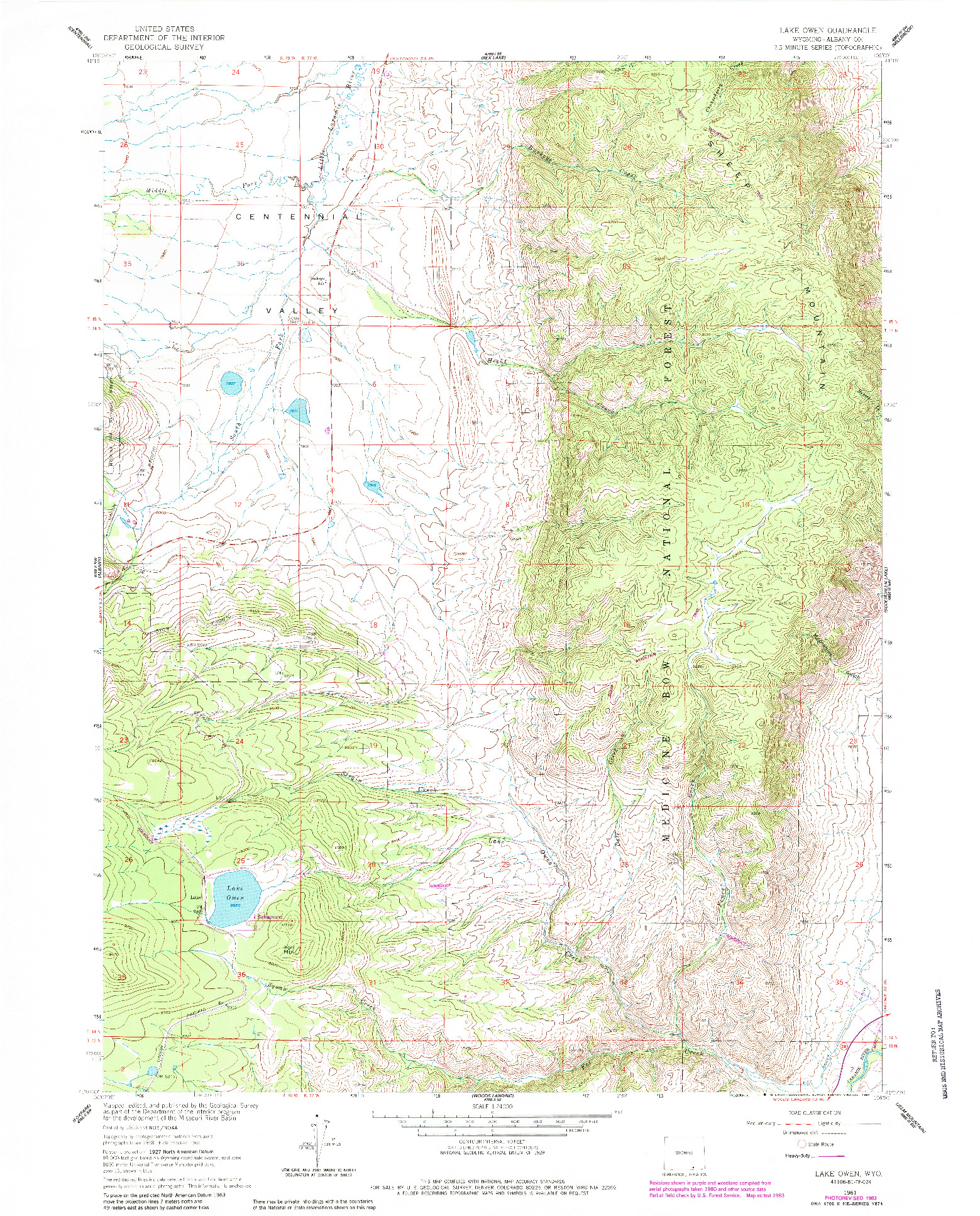 USGS 1:24000-SCALE QUADRANGLE FOR LAKE OWEN, WY 1961