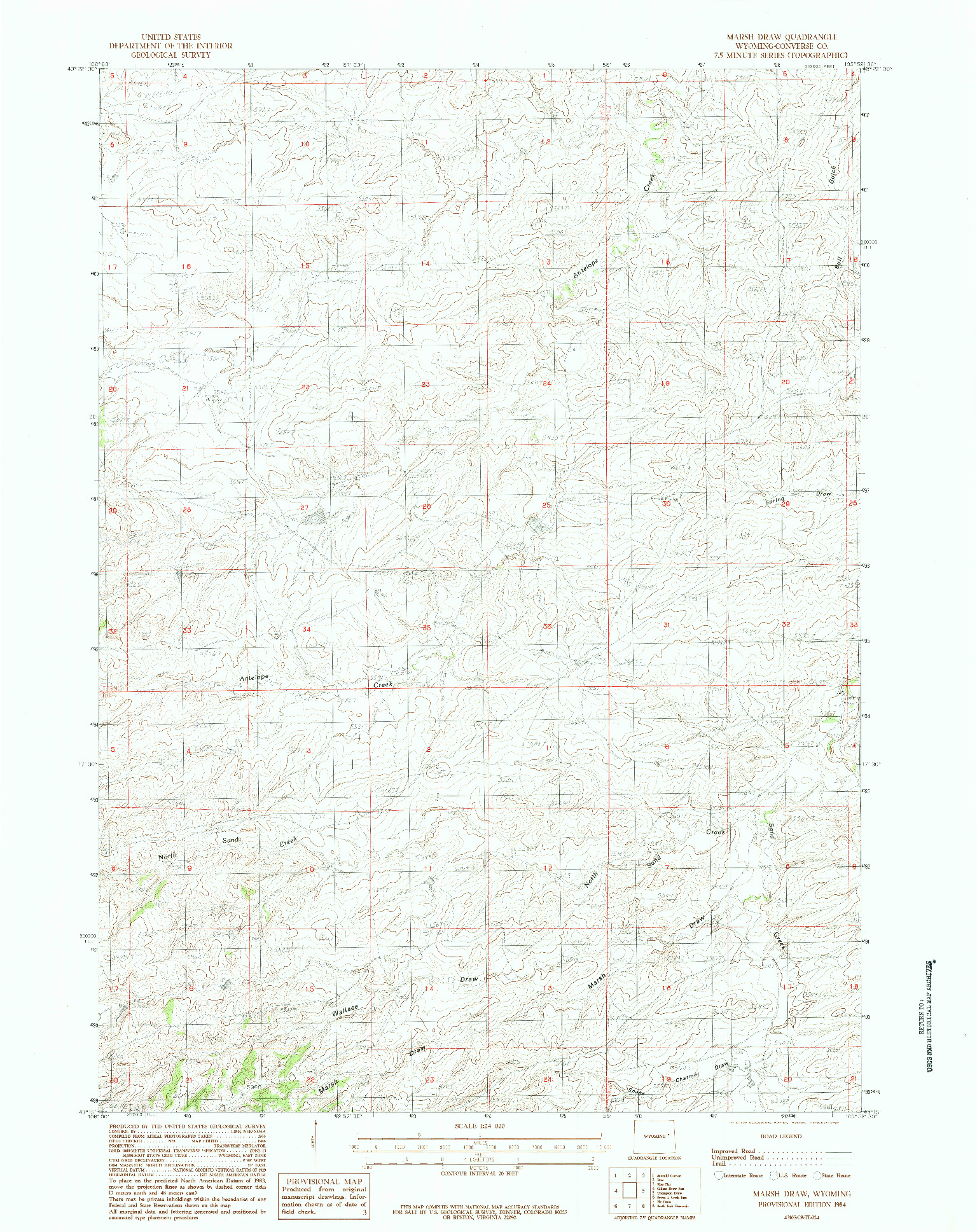 USGS 1:24000-SCALE QUADRANGLE FOR MARSH DRAW, WY 1984