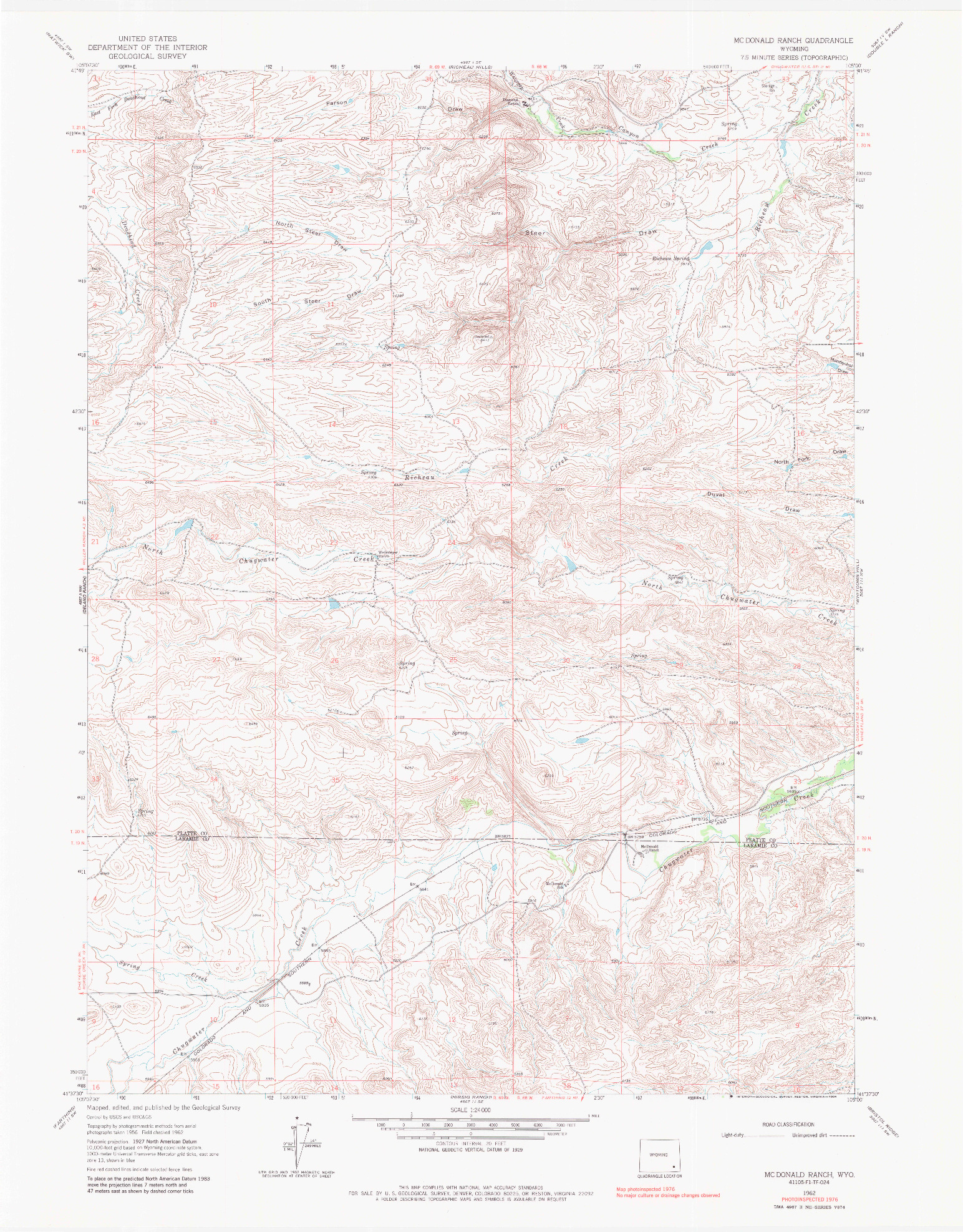 USGS 1:24000-SCALE QUADRANGLE FOR MCDONALD RANCH, WY 1962
