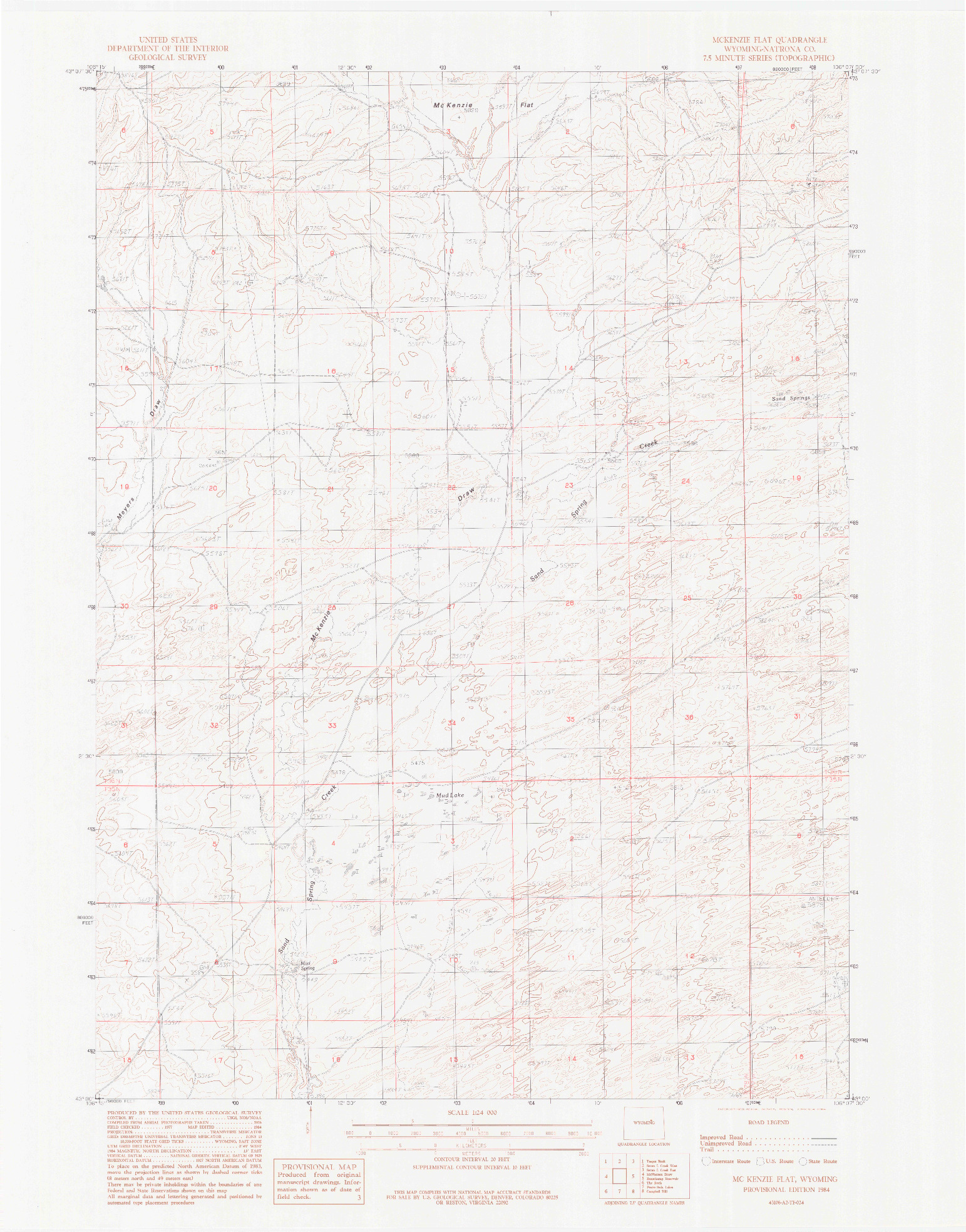 USGS 1:24000-SCALE QUADRANGLE FOR MCKENZIE FLAT, WY 1984