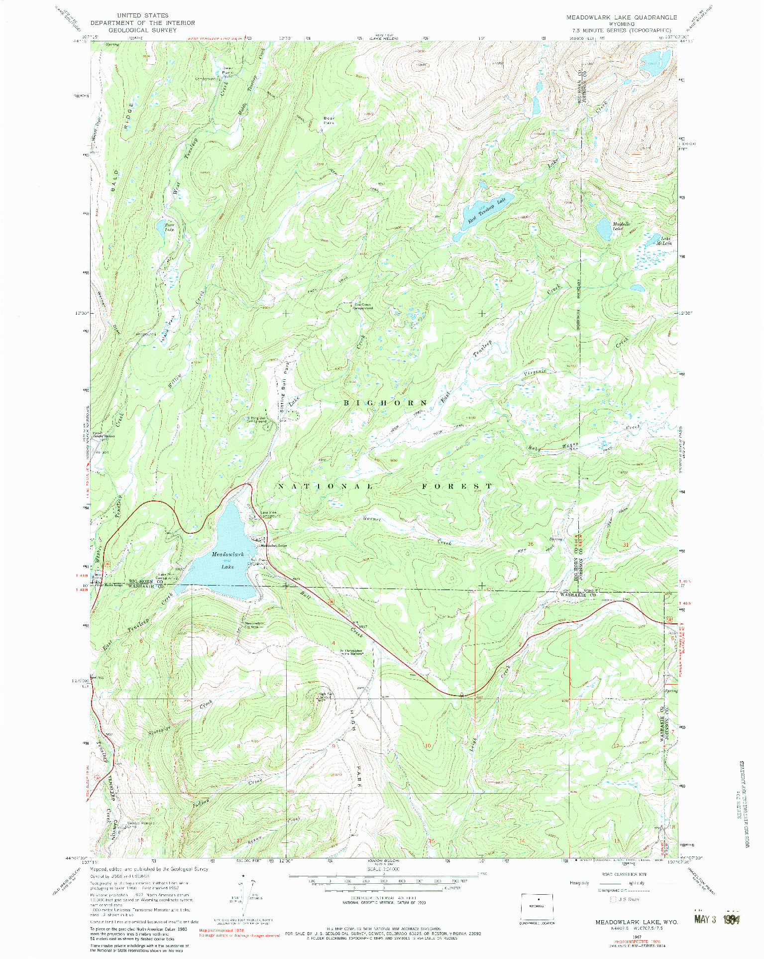 USGS 1:24000-SCALE QUADRANGLE FOR MEADOWLARK LAKE, WY 1967