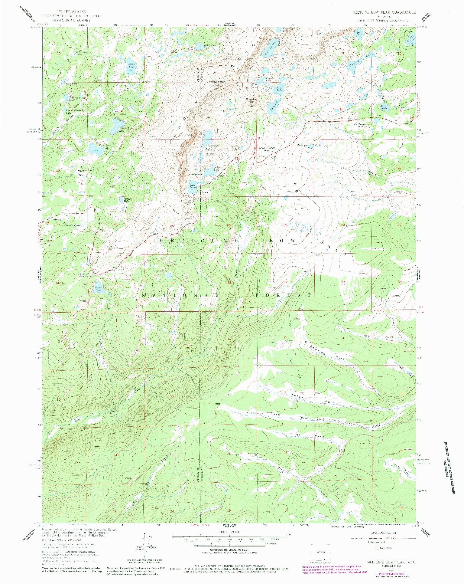 USGS 1:24000-SCALE QUADRANGLE FOR MEDICINE BOW PEAK, WY 1961