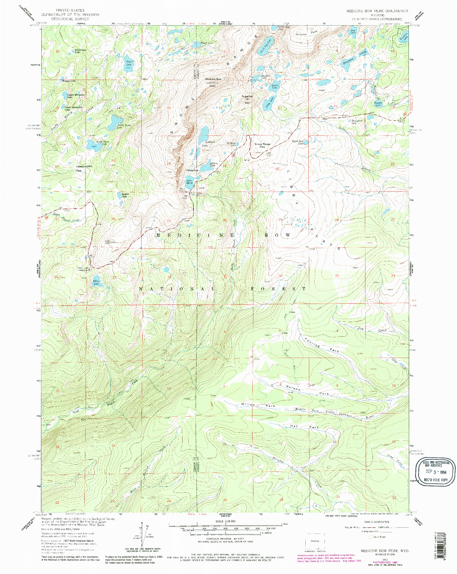 USGS 1:24000-SCALE QUADRANGLE FOR MEDICINE BOW PEAK, WY 1961