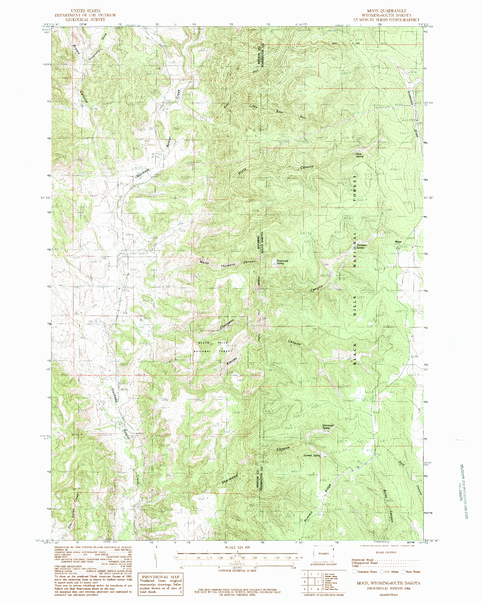 USGS 1:24000-SCALE QUADRANGLE FOR MOON, WY 1984
