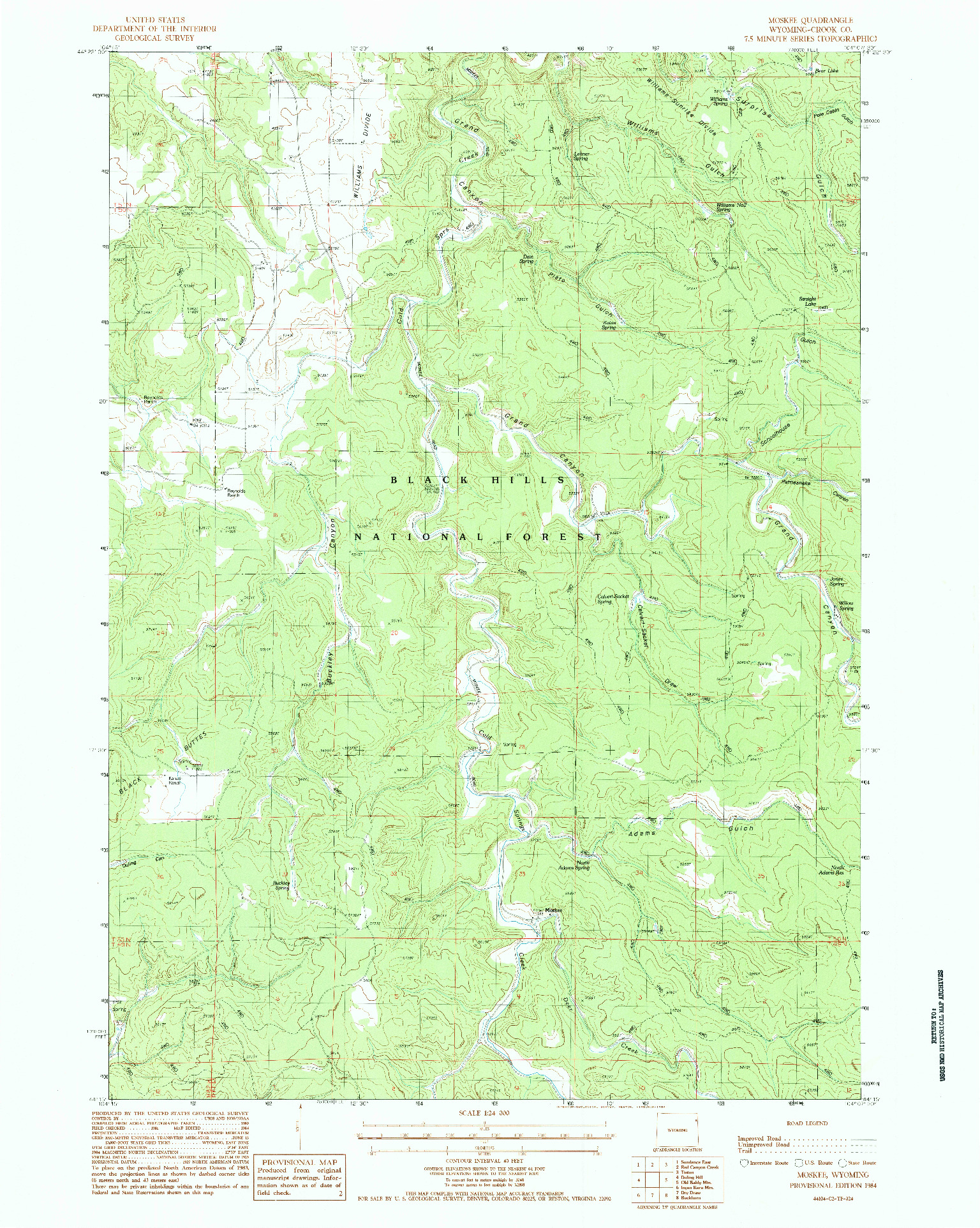 USGS 1:24000-SCALE QUADRANGLE FOR MOSKEE, WY 1984