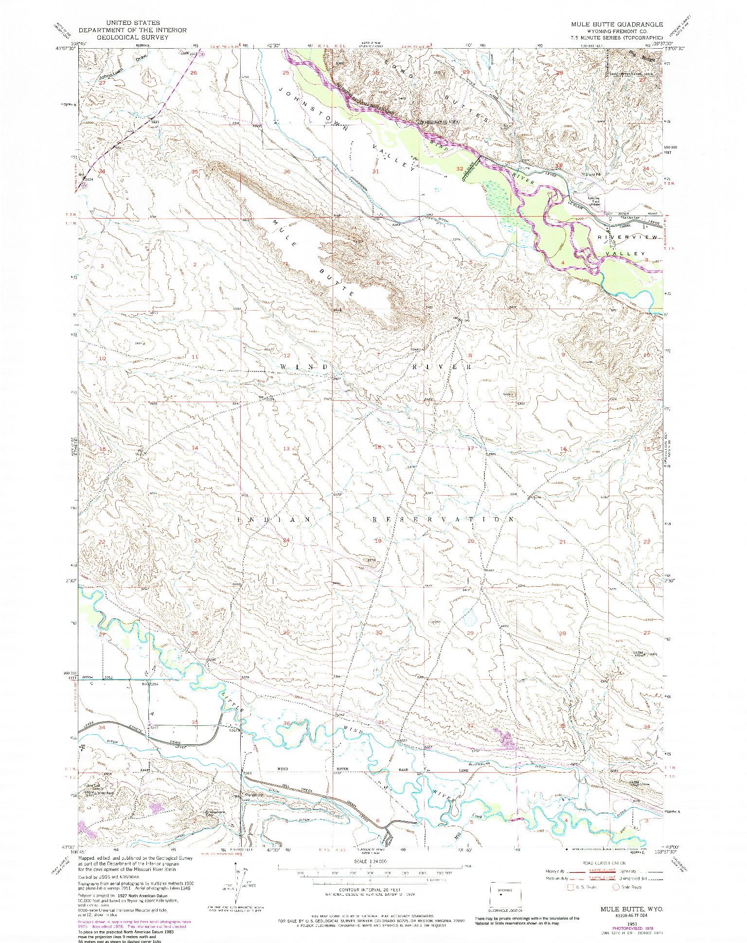 USGS 1:24000-SCALE QUADRANGLE FOR MULE BUTTE, WY 1951