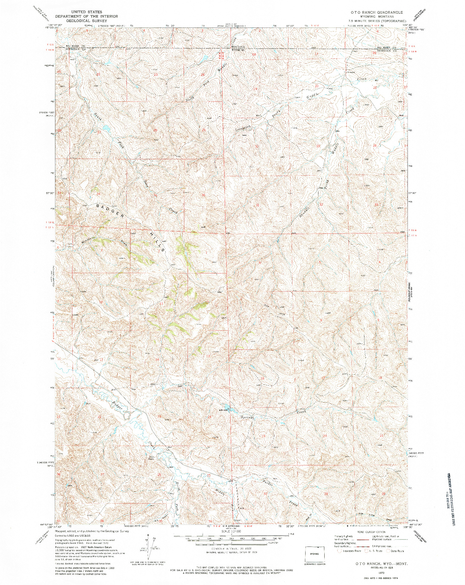 USGS 1:24000-SCALE QUADRANGLE FOR O T O RANCH, WY 1970