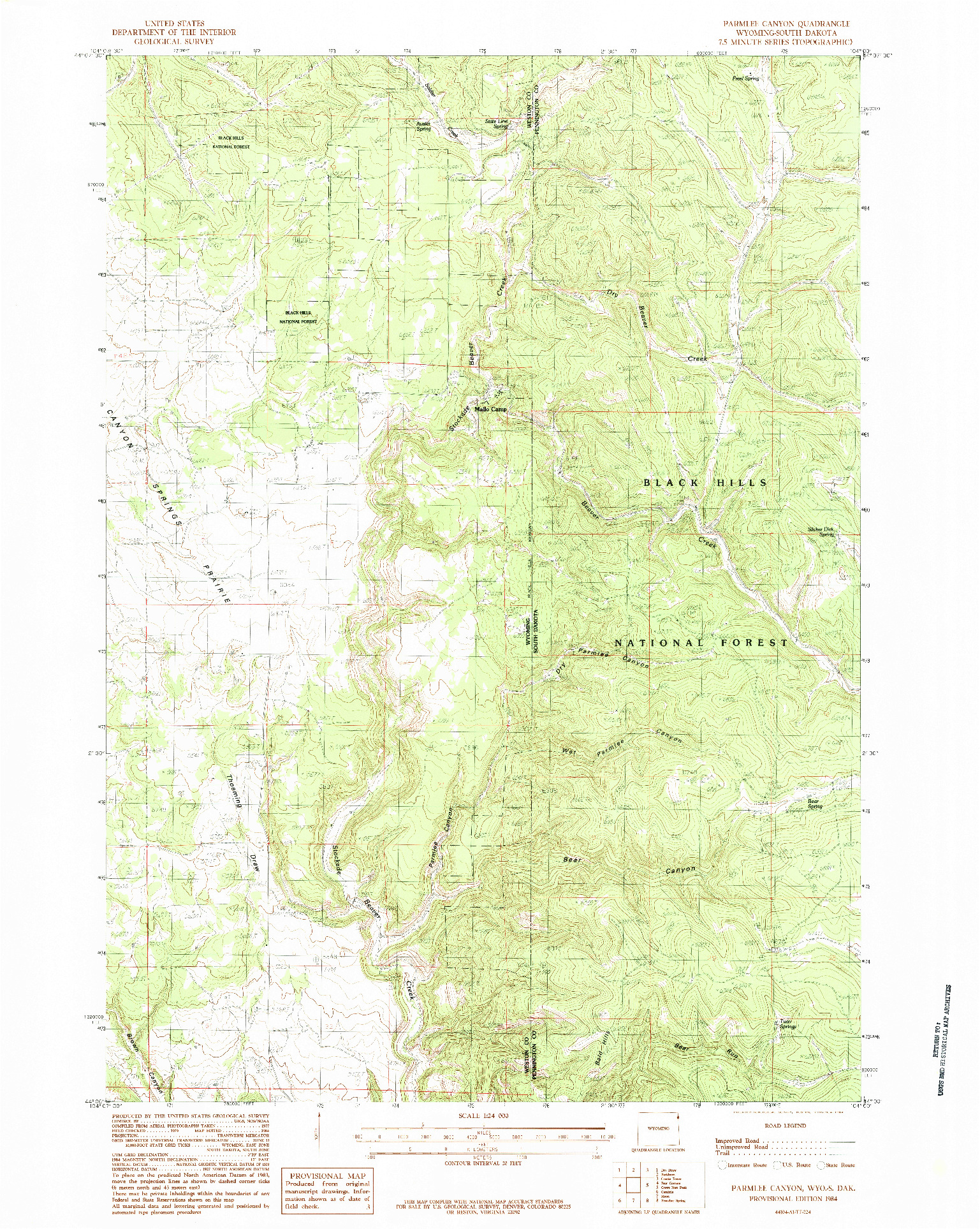 USGS 1:24000-SCALE QUADRANGLE FOR PARMLEE CANYON, WY 1984