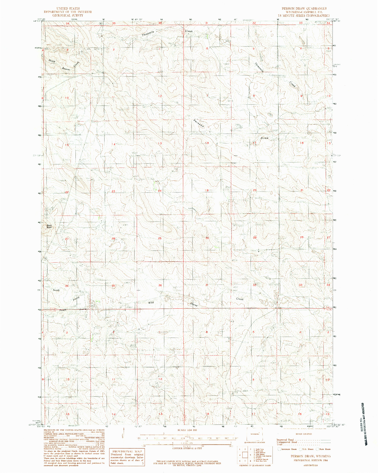 USGS 1:24000-SCALE QUADRANGLE FOR PERSSON DRAW, WY 1984