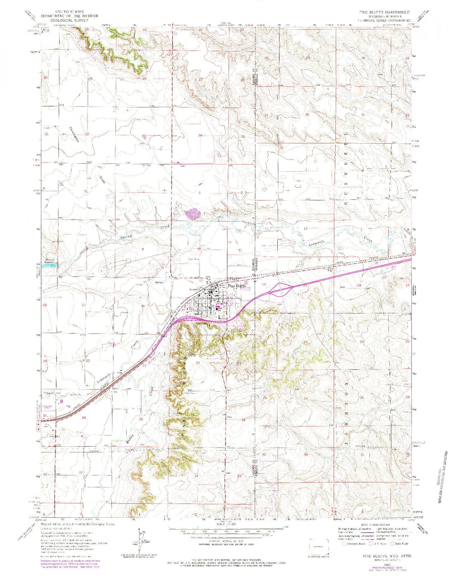 USGS 1:24000-SCALE QUADRANGLE FOR PINE BLUFFS, WY 1963