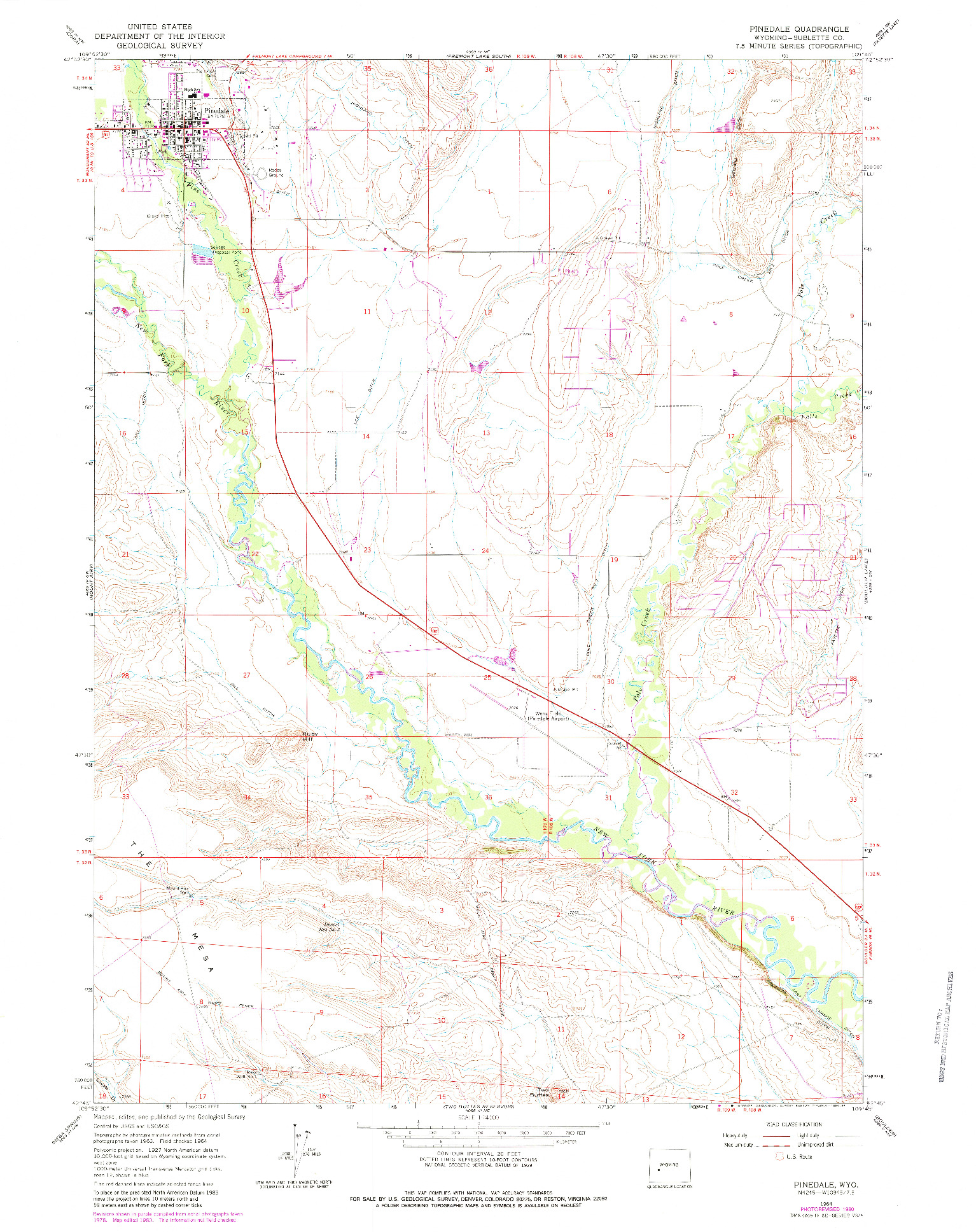 USGS 1:24000-SCALE QUADRANGLE FOR PINEDALE, WY 1964