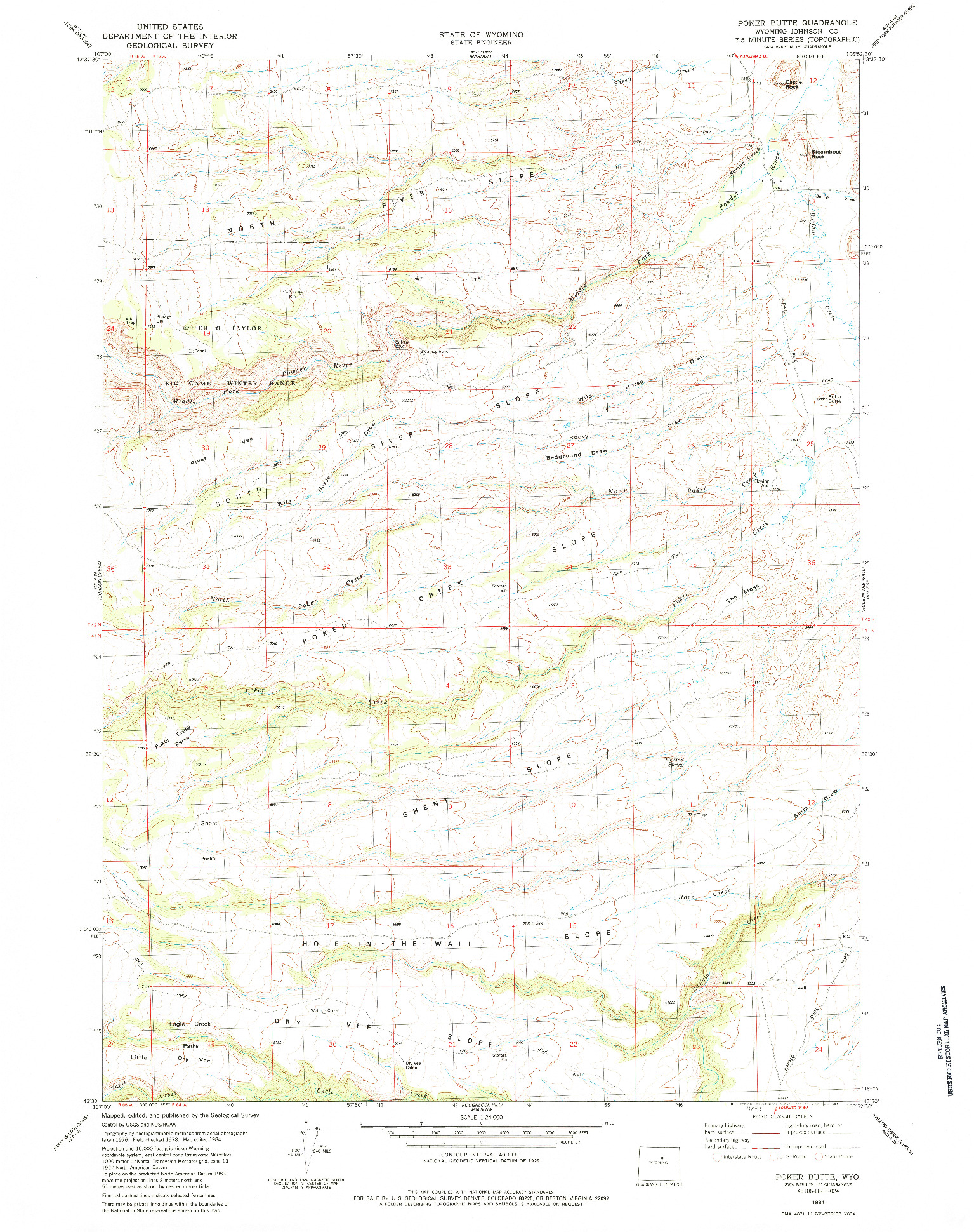 USGS 1:24000-SCALE QUADRANGLE FOR POKER BUTTE, WY 1984