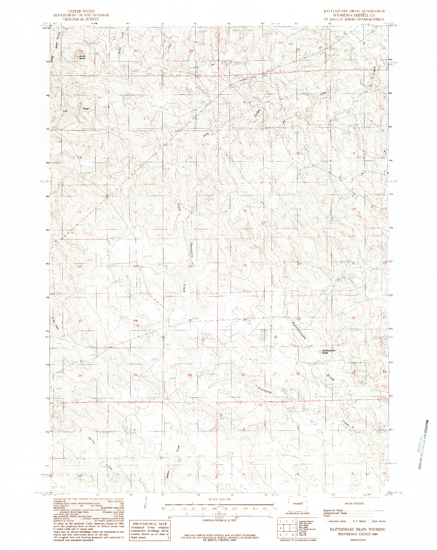 USGS 1:24000-SCALE QUADRANGLE FOR RATTLESNAKE DRAW, WY 1984
