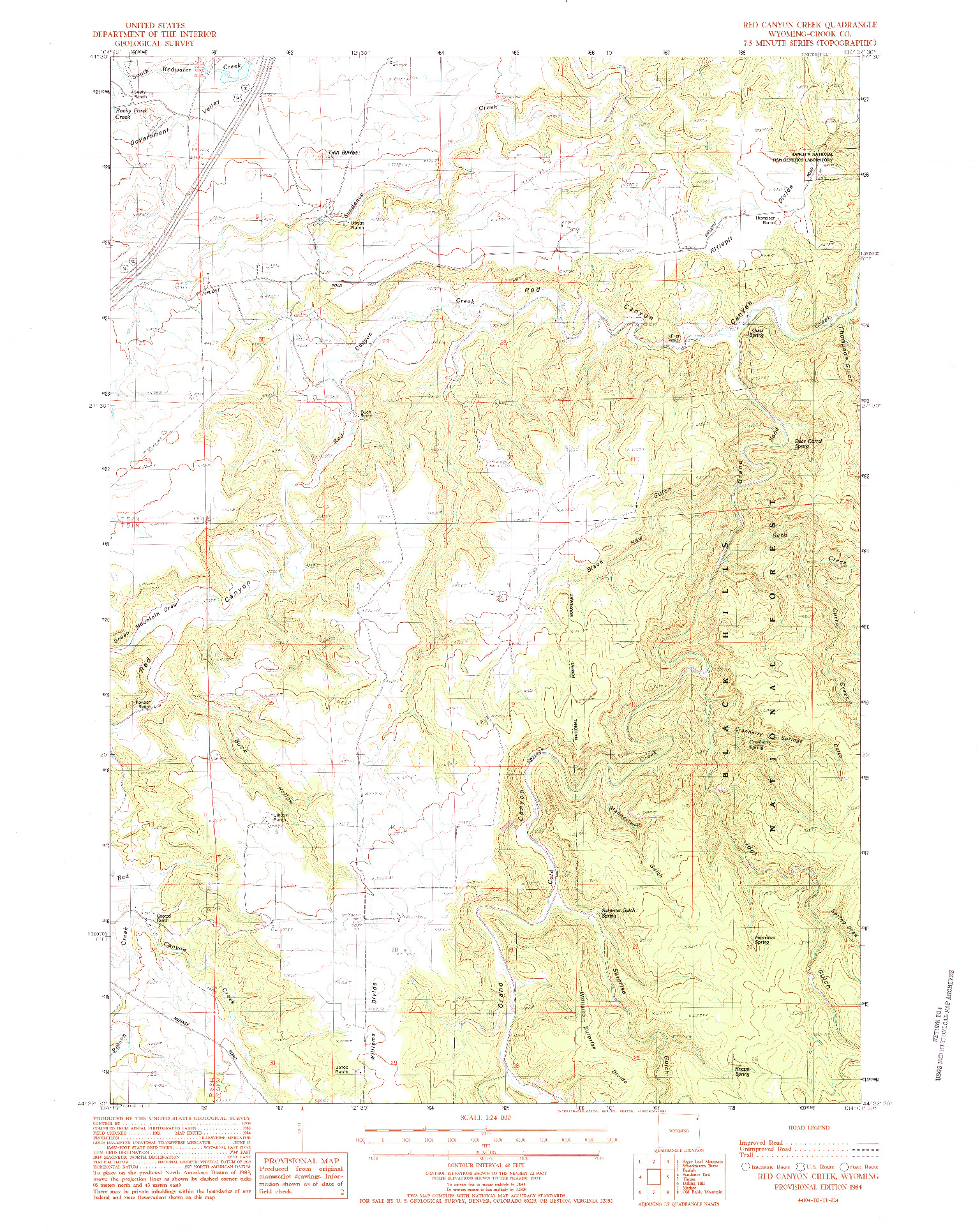 USGS 1:24000-SCALE QUADRANGLE FOR RED CANYON CREEK, WY 1984