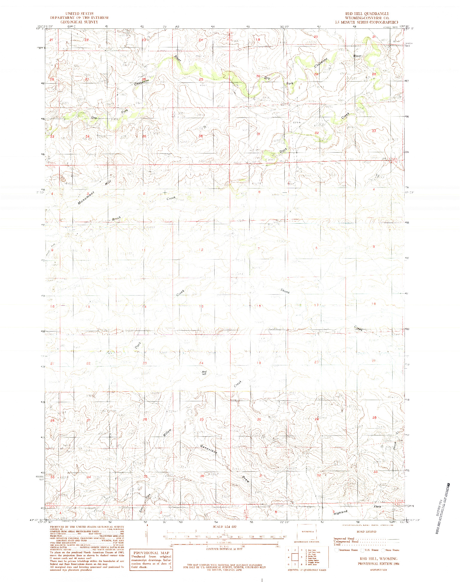 USGS 1:24000-SCALE QUADRANGLE FOR RED HILL, WY 1984