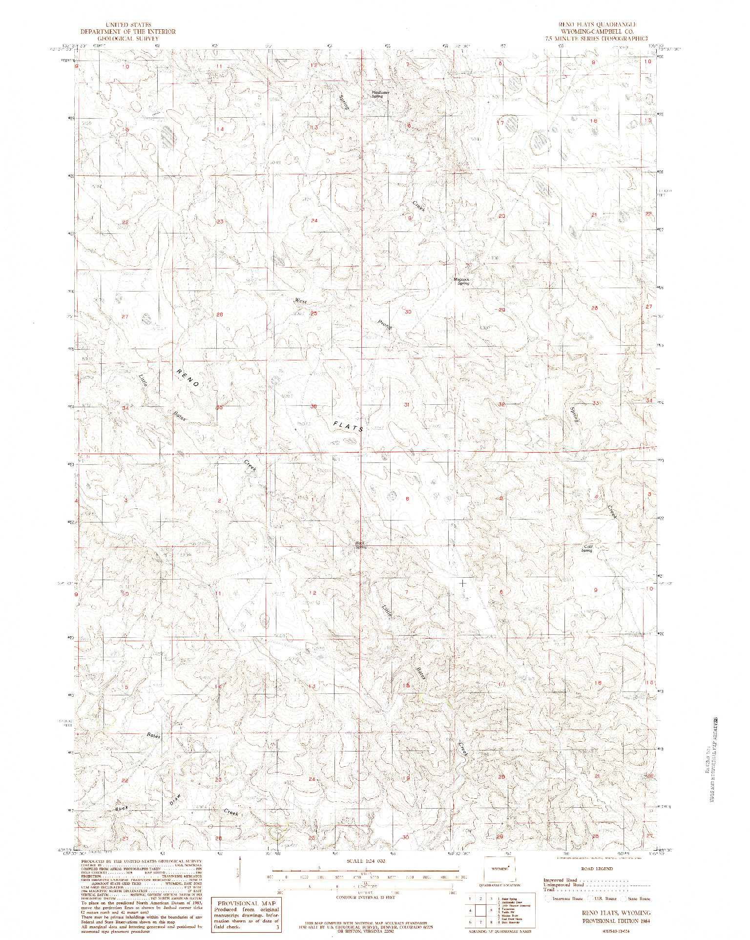 USGS 1:24000-SCALE QUADRANGLE FOR RENO FLATS, WY 1984