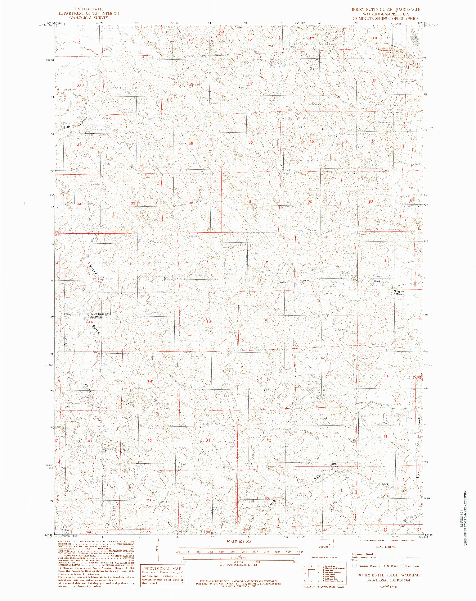 USGS 1:24000-SCALE QUADRANGLE FOR ROCKY BUTTE GULCH, WY 1984