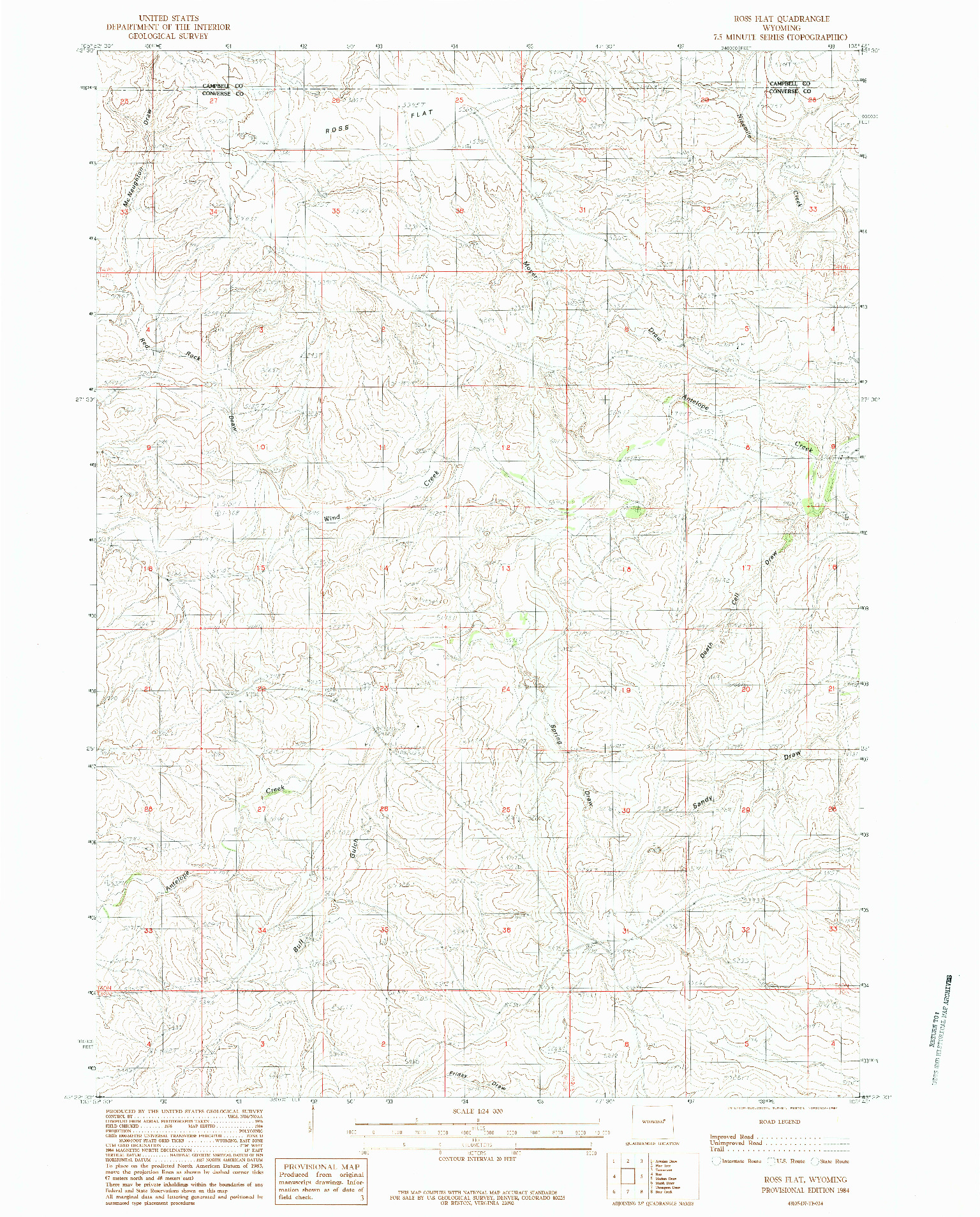 USGS 1:24000-SCALE QUADRANGLE FOR ROSS FLAT, WY 1984