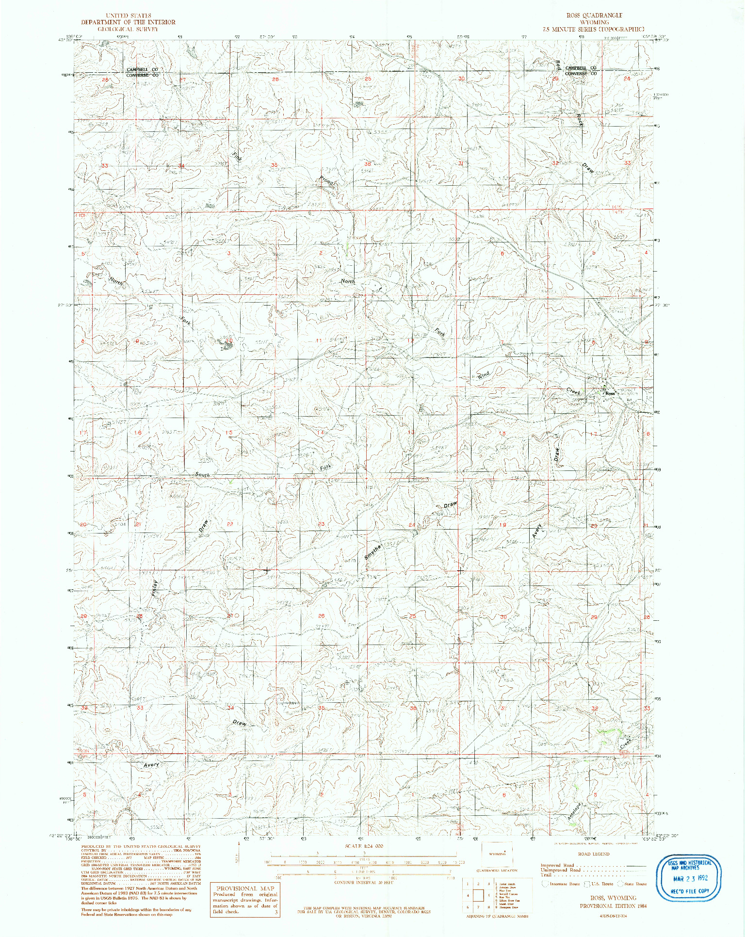 USGS 1:24000-SCALE QUADRANGLE FOR ROSS, WY 1984