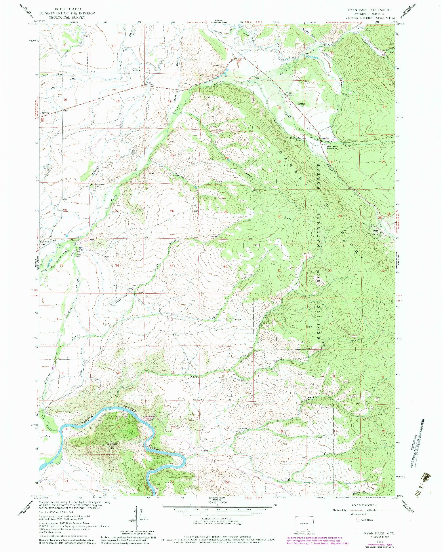 USGS 1:24000-SCALE QUADRANGLE FOR RYAN PARK, WY 1961