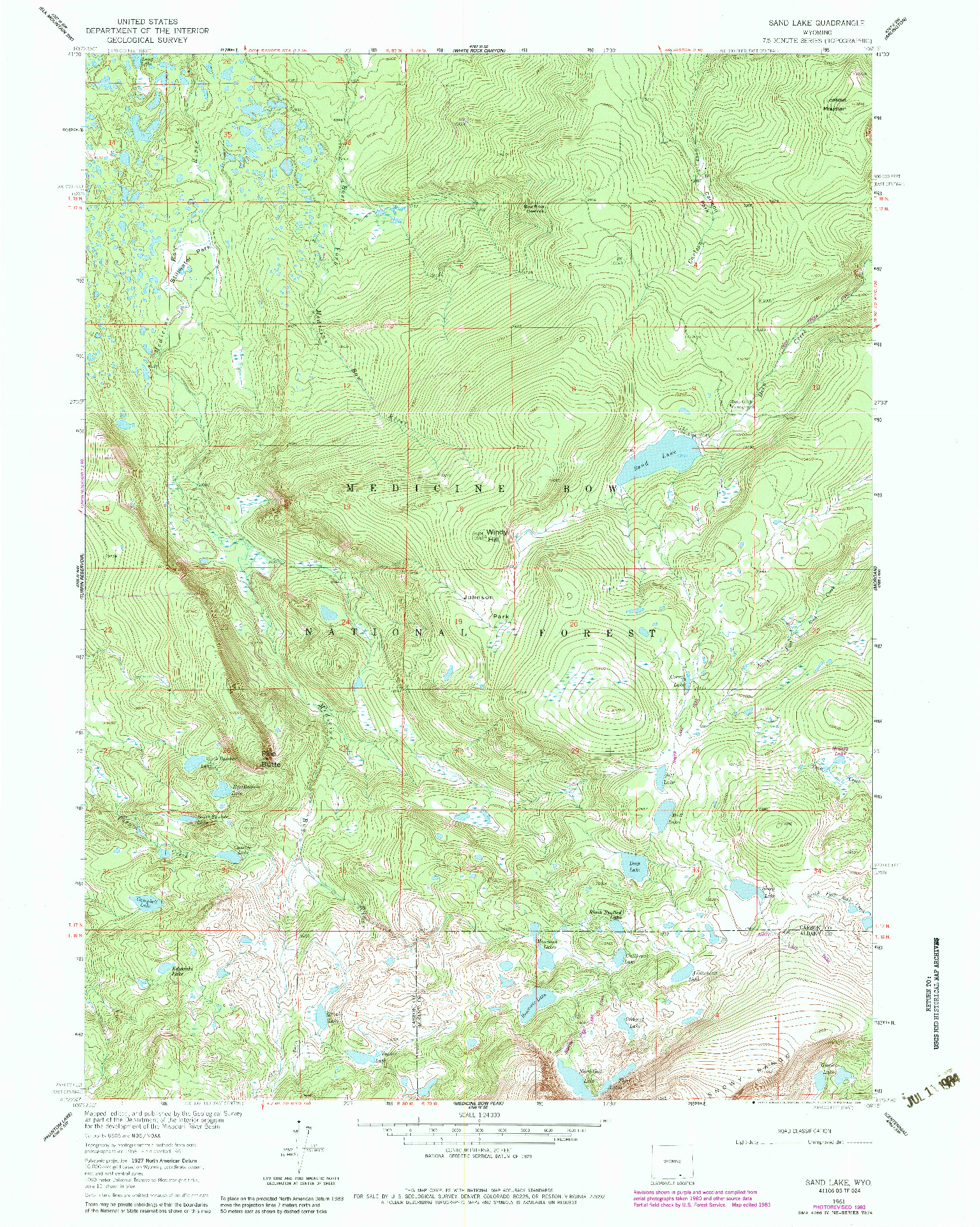 USGS 1:24000-SCALE QUADRANGLE FOR SAND LAKE, WY 1961