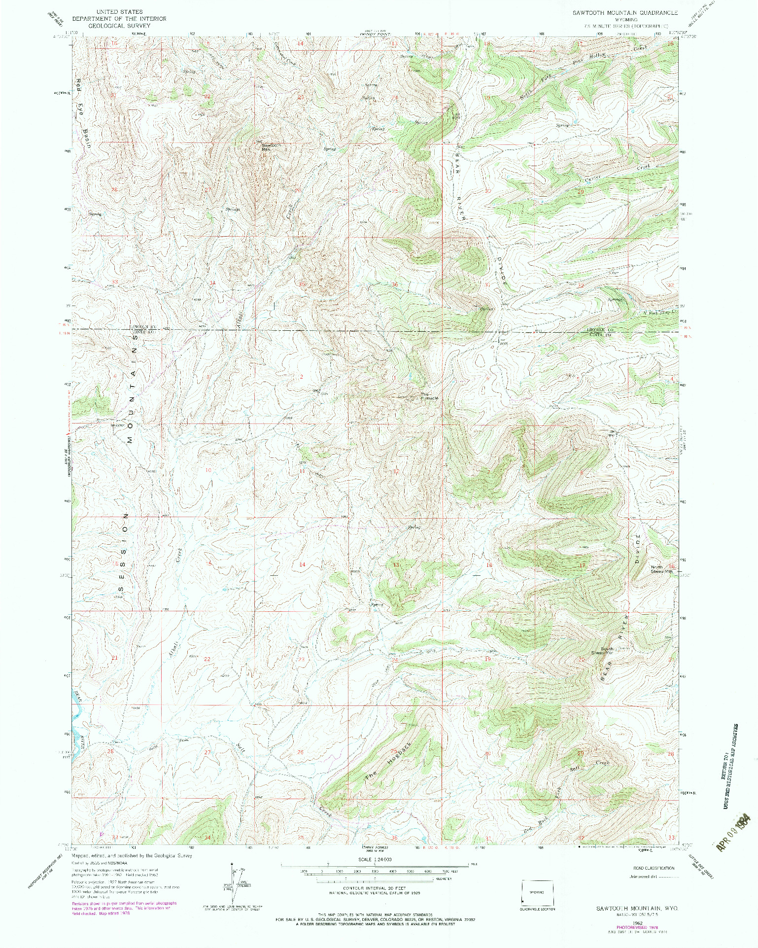 USGS 1:24000-SCALE QUADRANGLE FOR SAWTOOTH MOUNTAIN, WY 1962