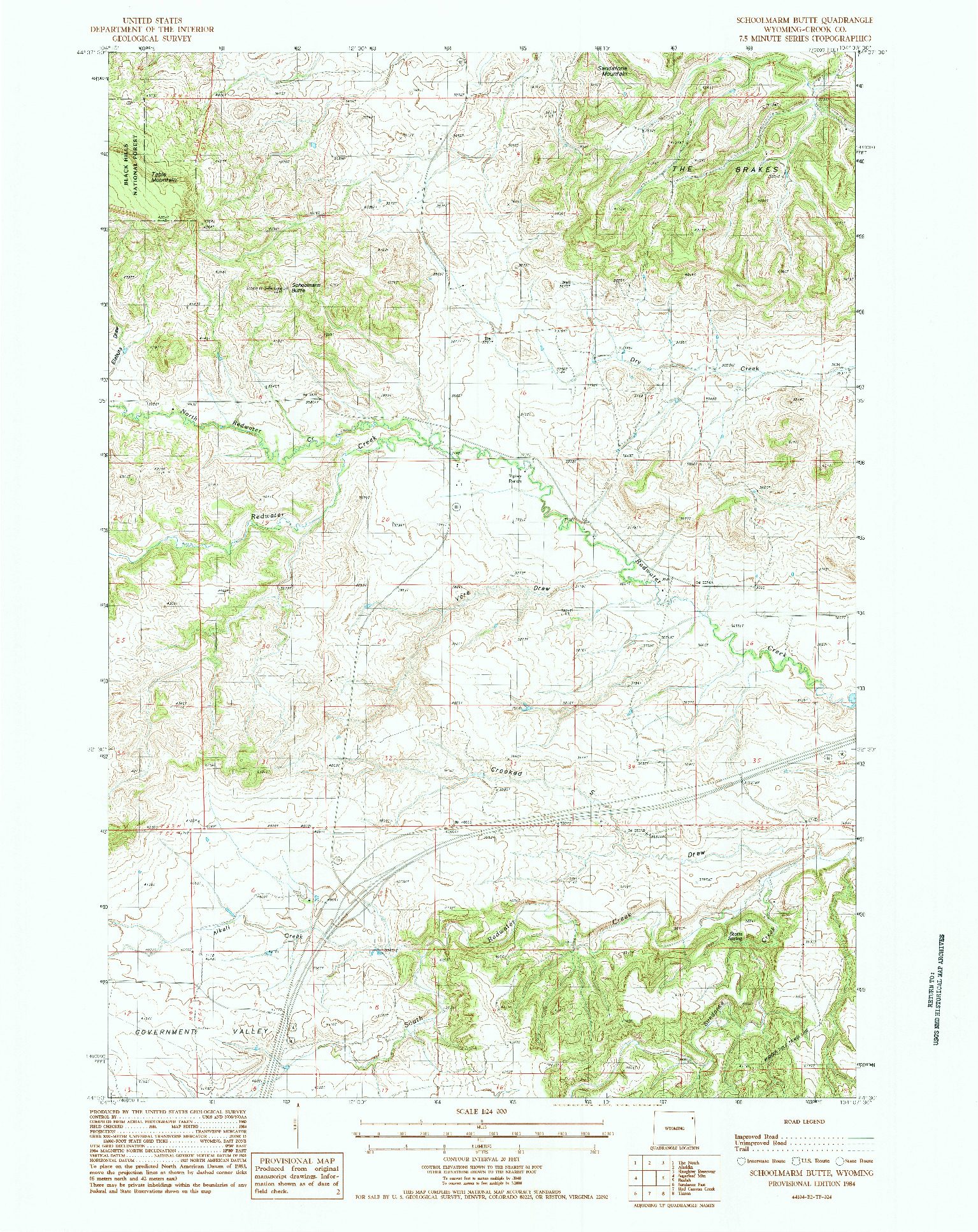 USGS 1:24000-SCALE QUADRANGLE FOR SCHOOLMARM BUTTE, WY 1984