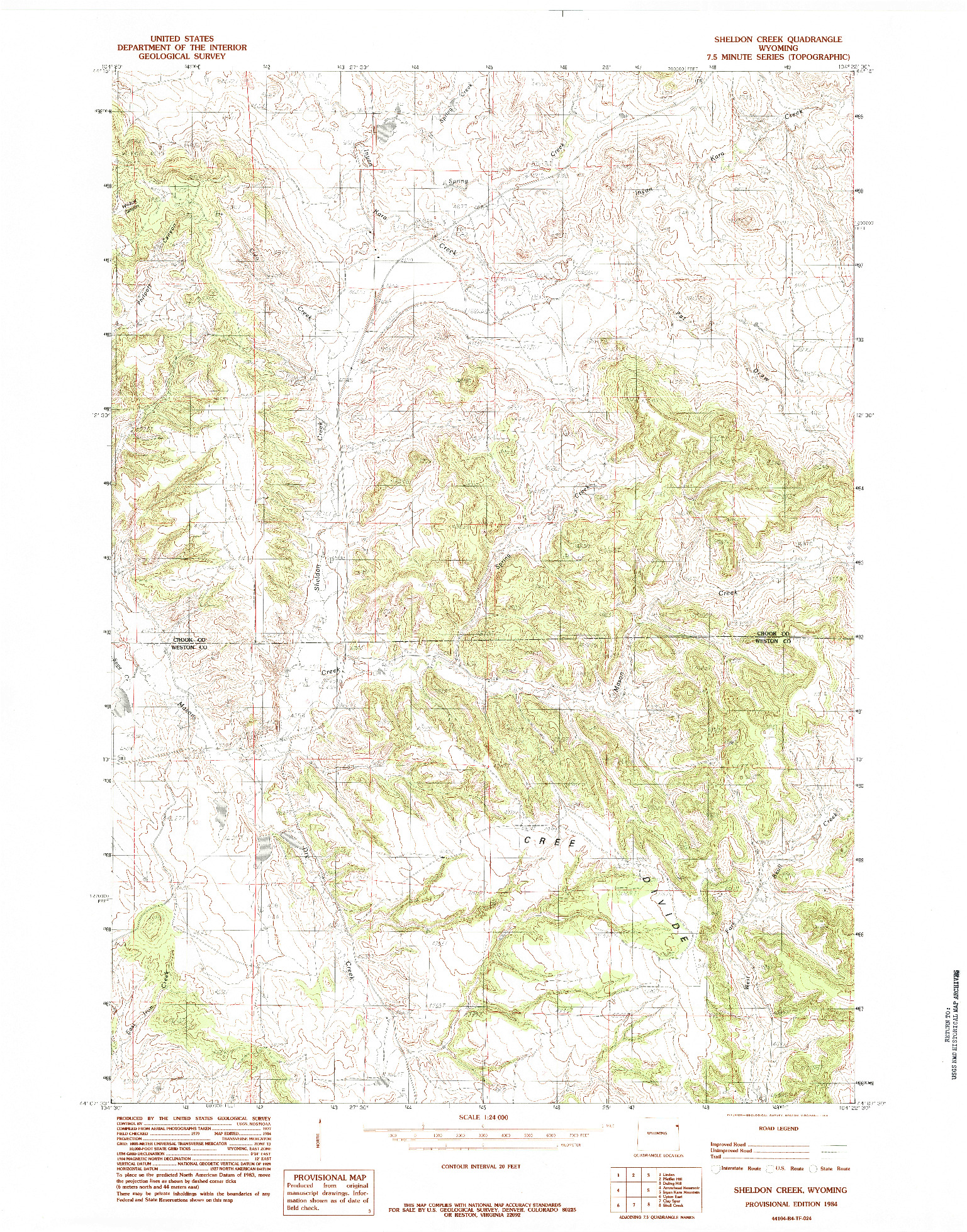 USGS 1:24000-SCALE QUADRANGLE FOR SHELDON CREEK, WY 1984