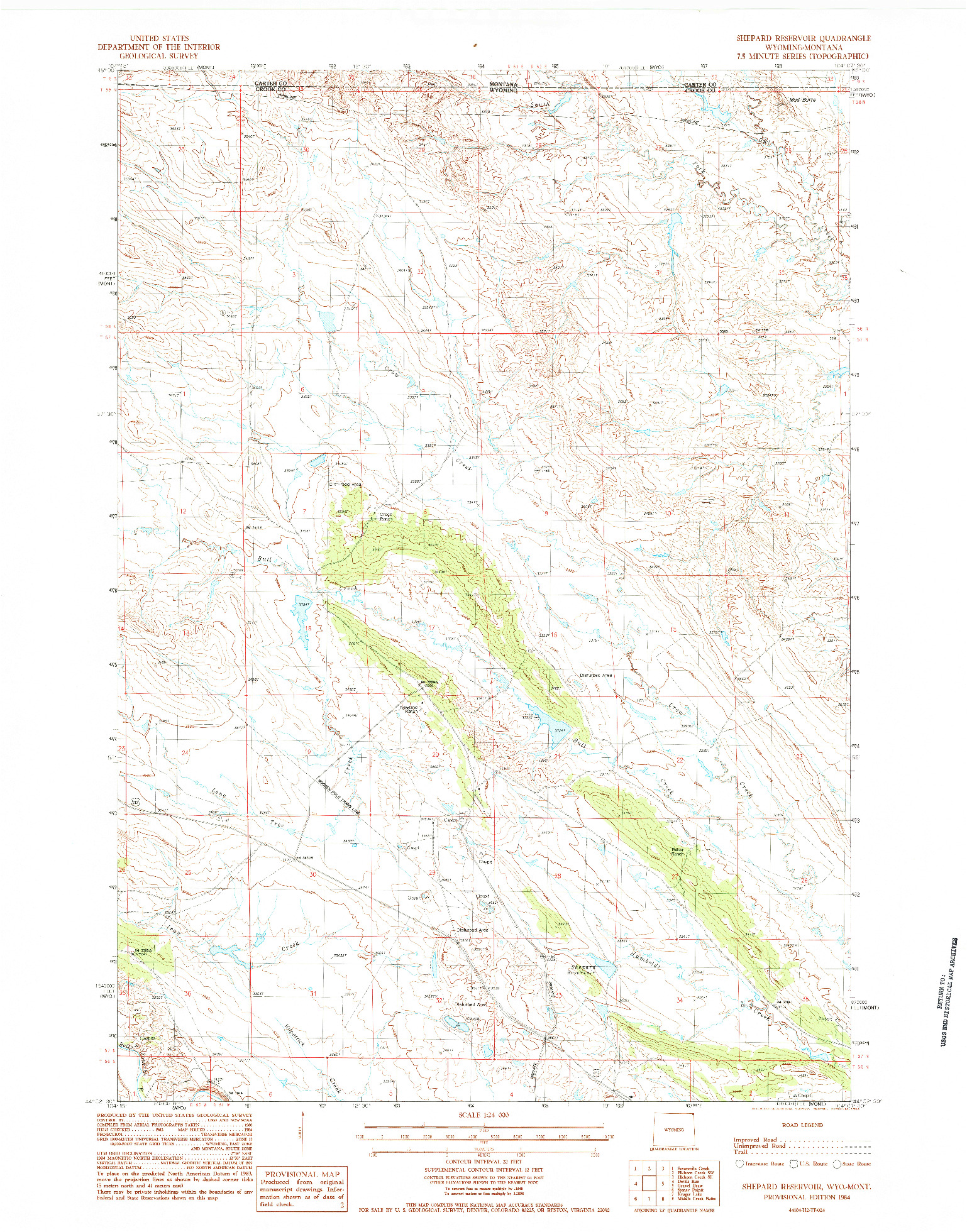 USGS 1:24000-SCALE QUADRANGLE FOR SHEPARD RESERVOIR, WY 1984