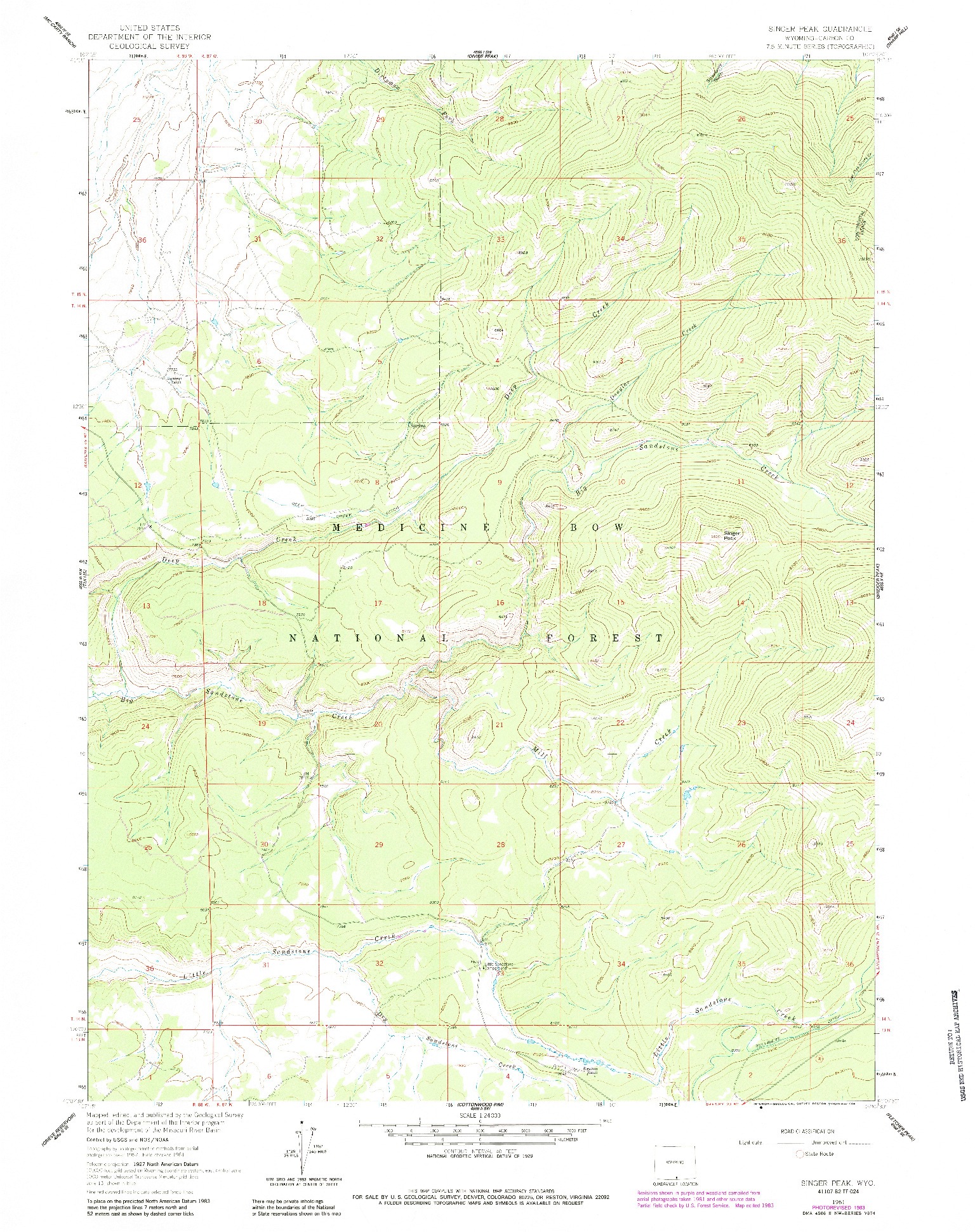 USGS 1:24000-SCALE QUADRANGLE FOR SINGER PEAK, WY 1961