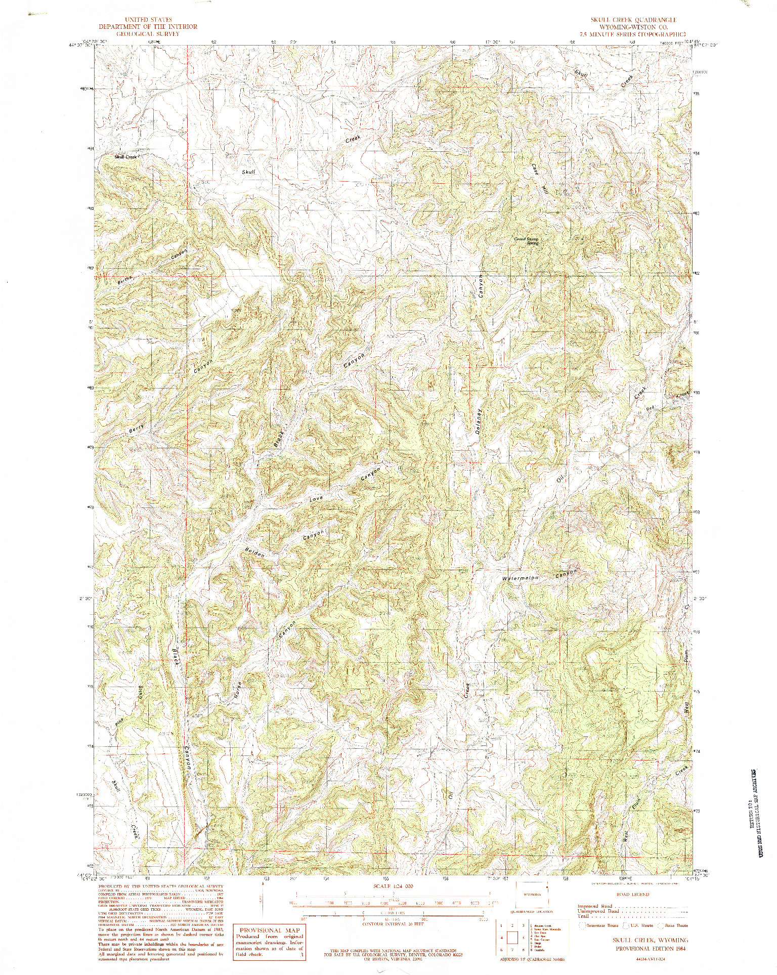 USGS 1:24000-SCALE QUADRANGLE FOR SKULL CREEK, WY 1984